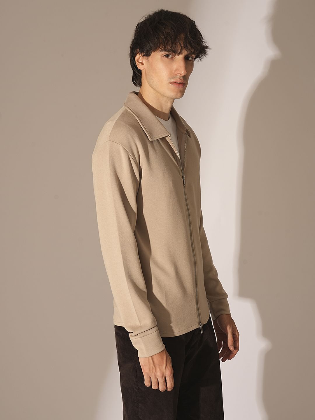 Beige Zipped Cardigan