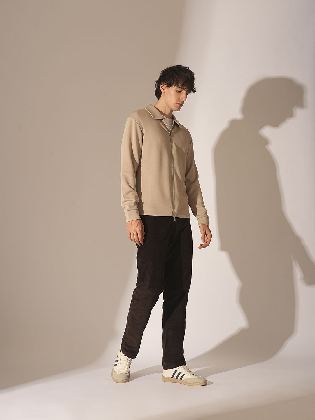 Beige Zipped Cardigan