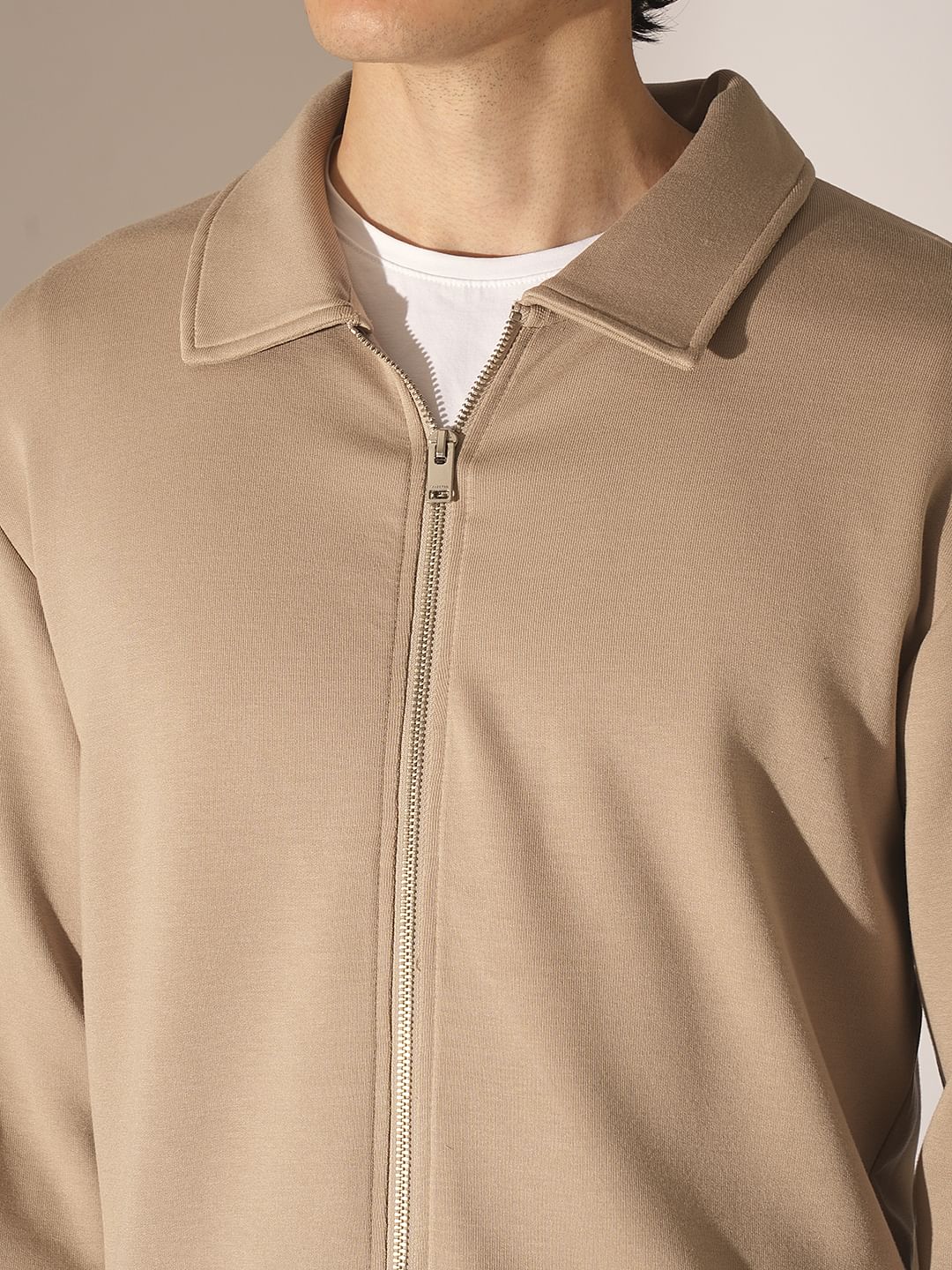 Beige Zipped Cardigan