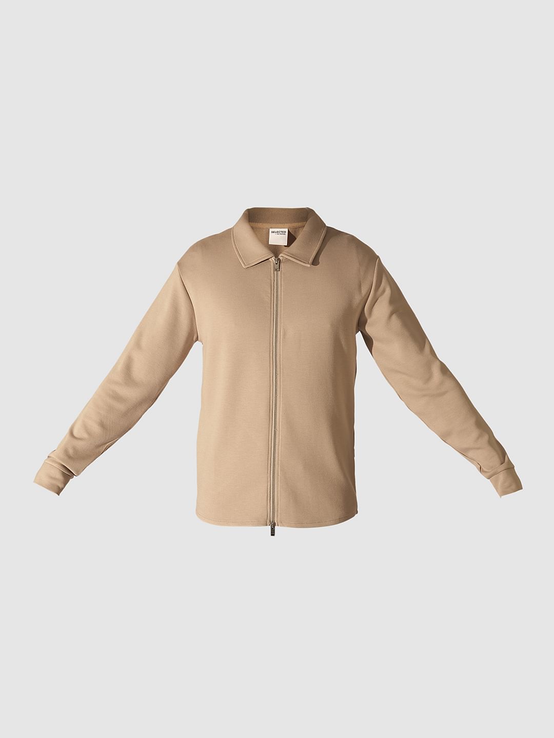 Beige Zipped Cardigan