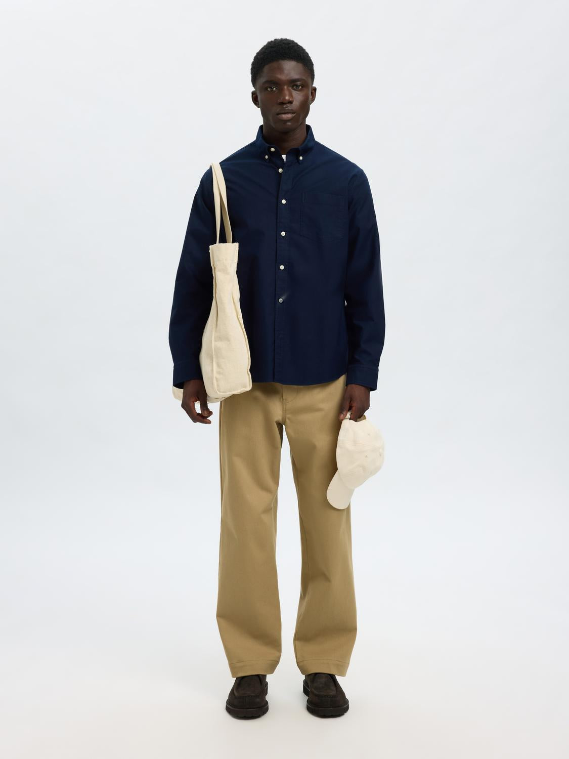 Dark Blue Cotton Oxford Shirt