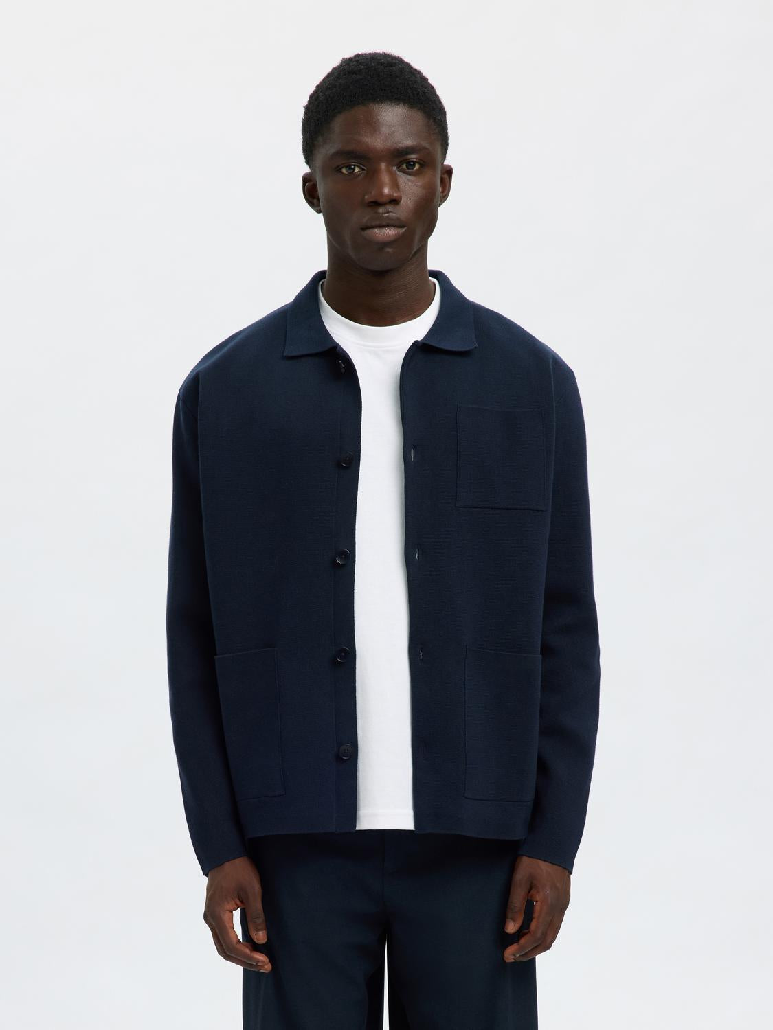 Dark Blue Relaxed Fit Polo Cardigan