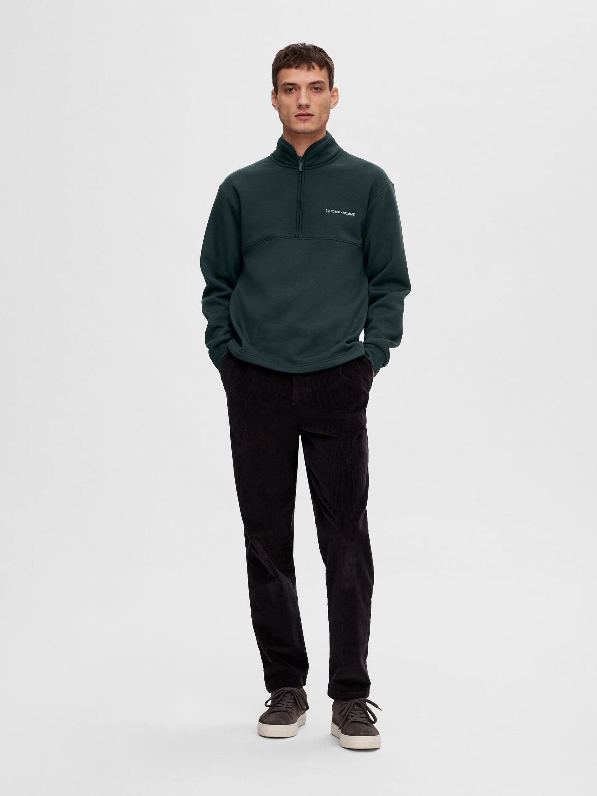 Dark Green High Neck Zip Sweatshirt