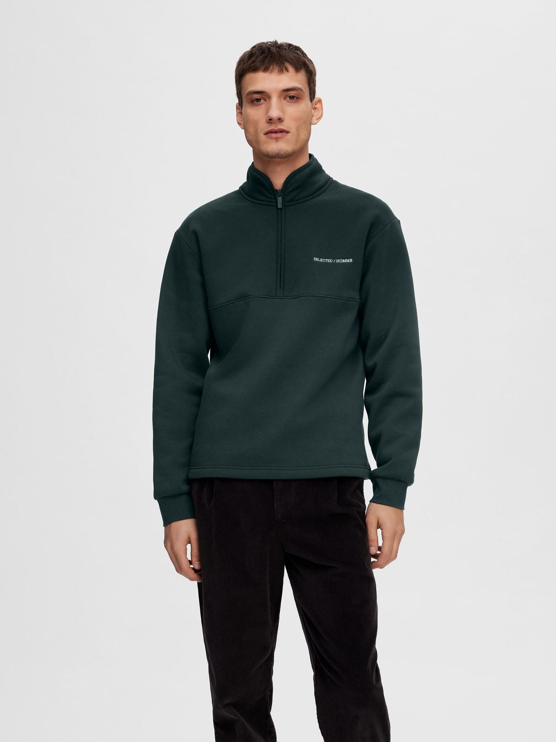 Dark Green High Neck Zip Sweatshirt