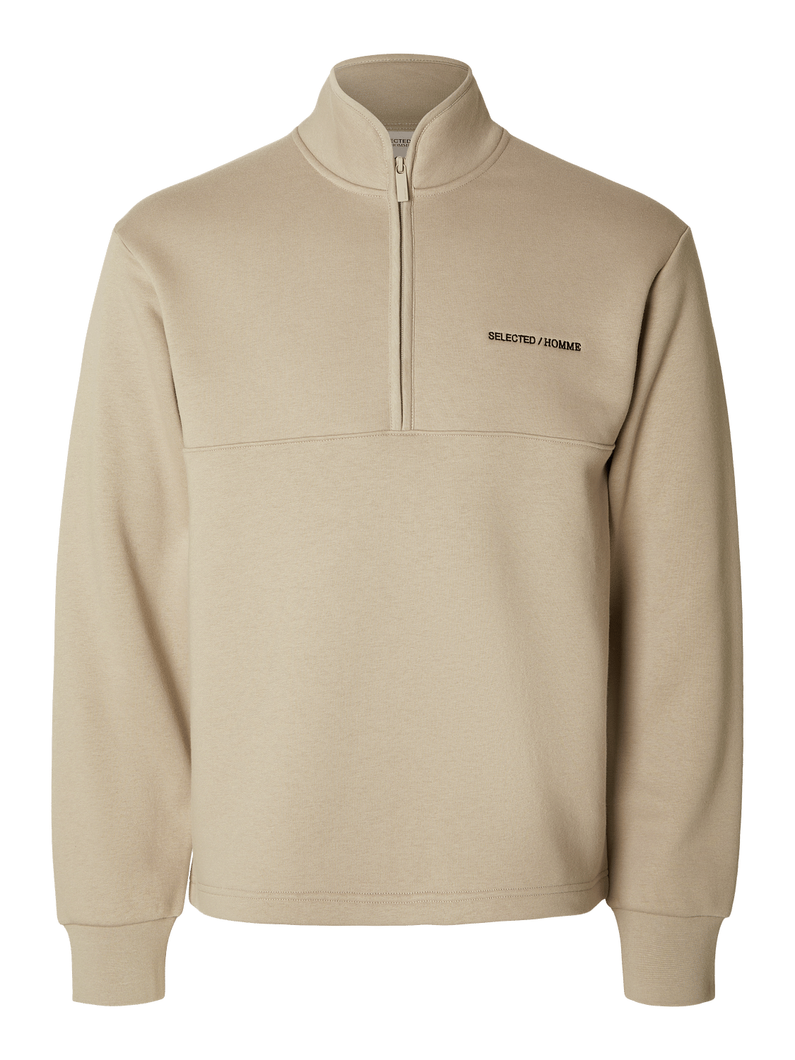 Beige High Neck Zip Sweatshirt