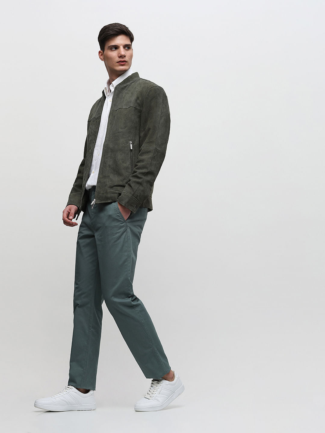Green Mid Rise Slim Fit Pants