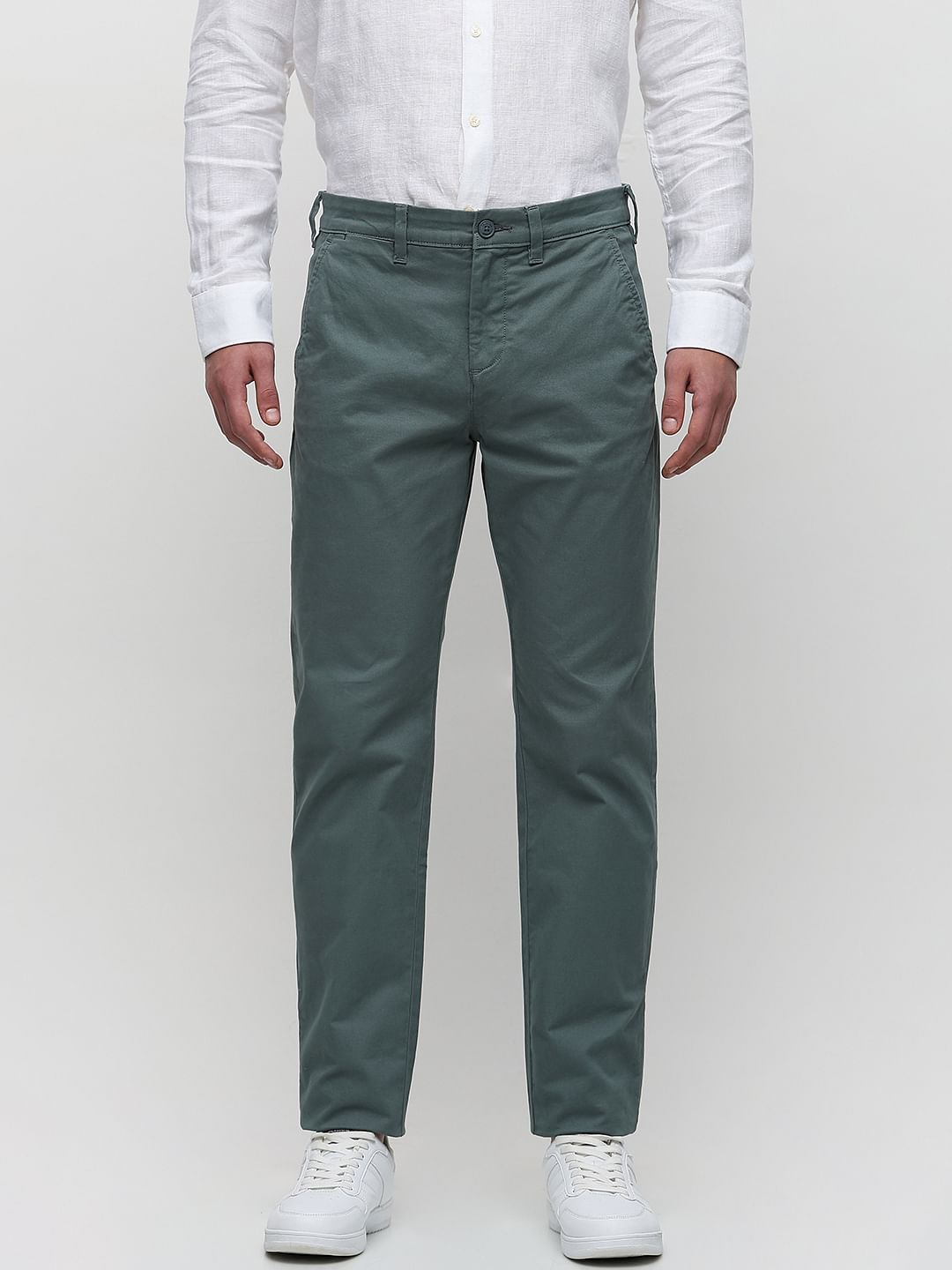 Green Mid Rise Slim Fit Pants