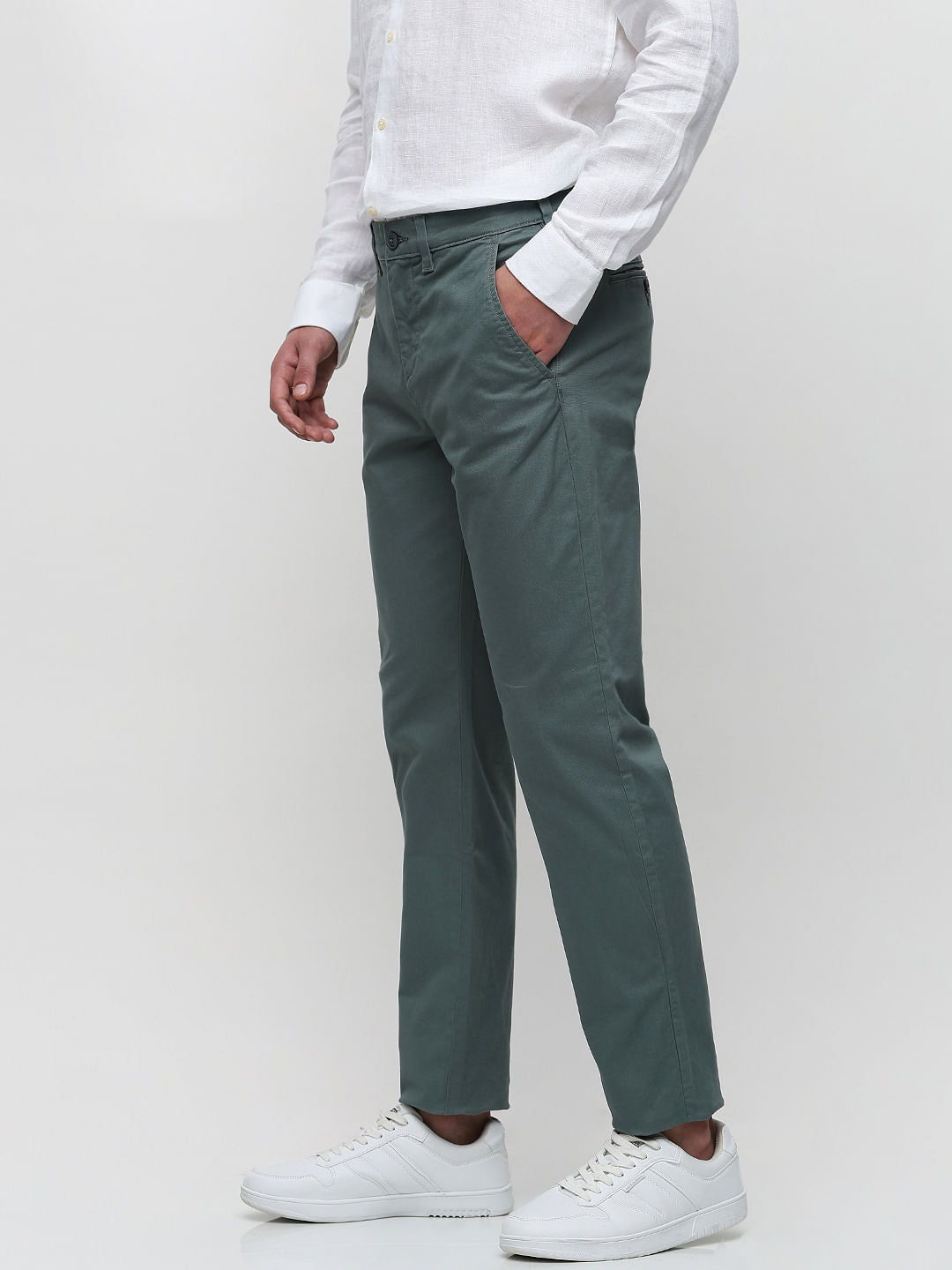 Green Mid Rise Slim Fit Pants