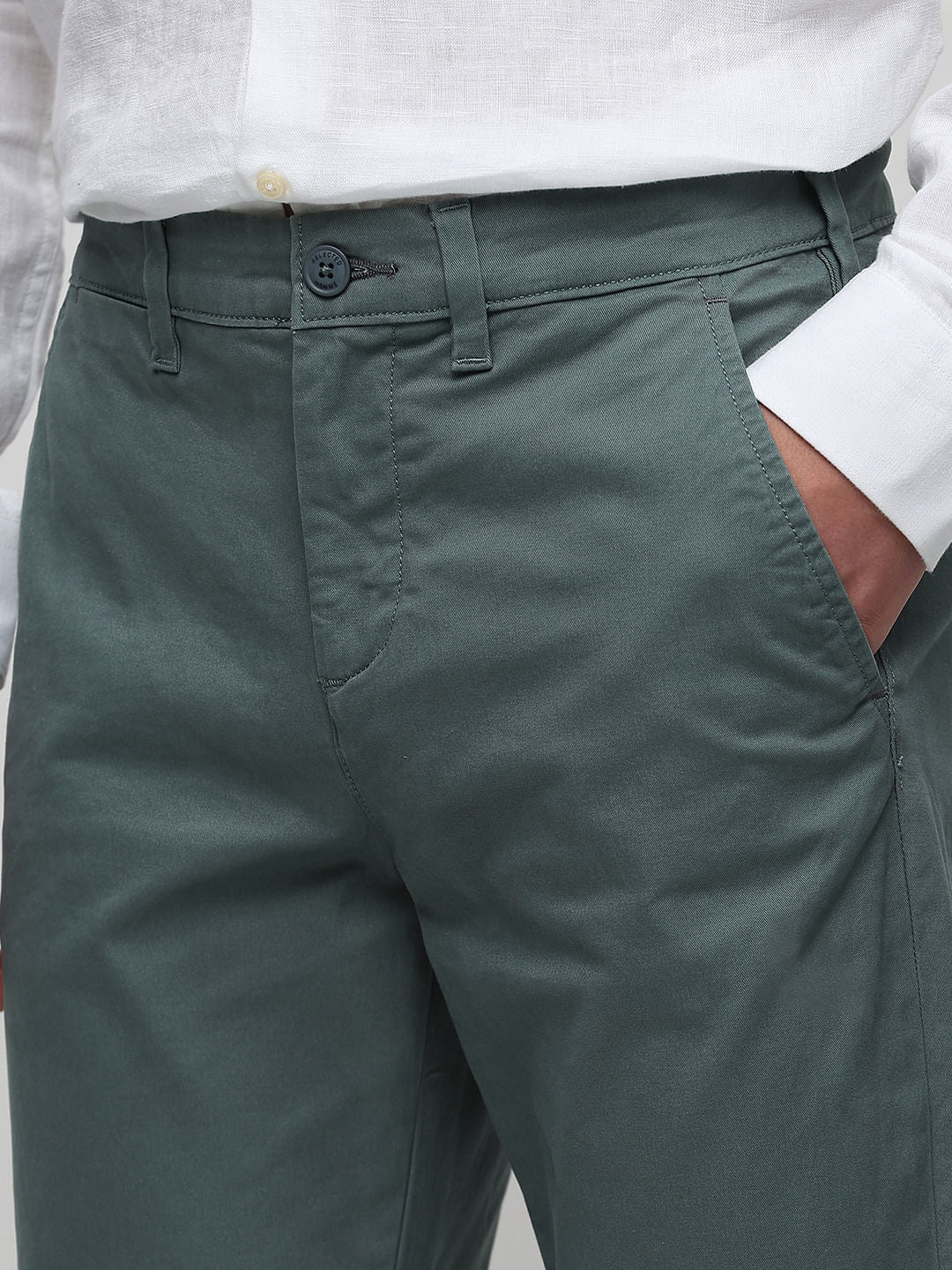 Green Mid Rise Slim Fit Pants