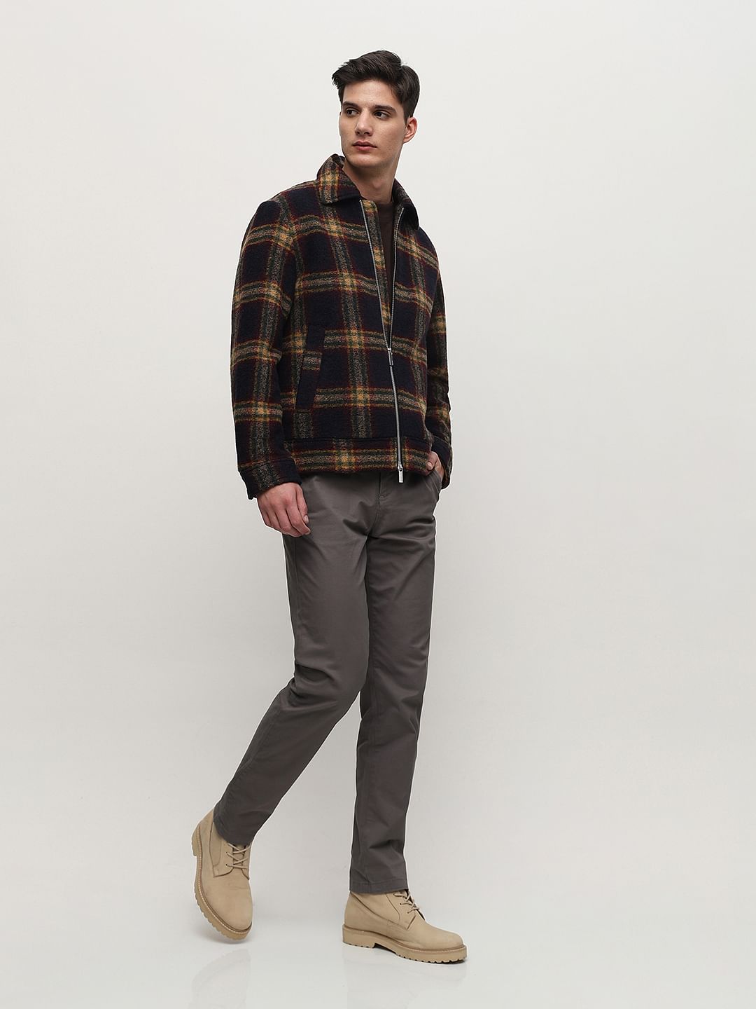 Grey Mid Rise Slim Fit Pants