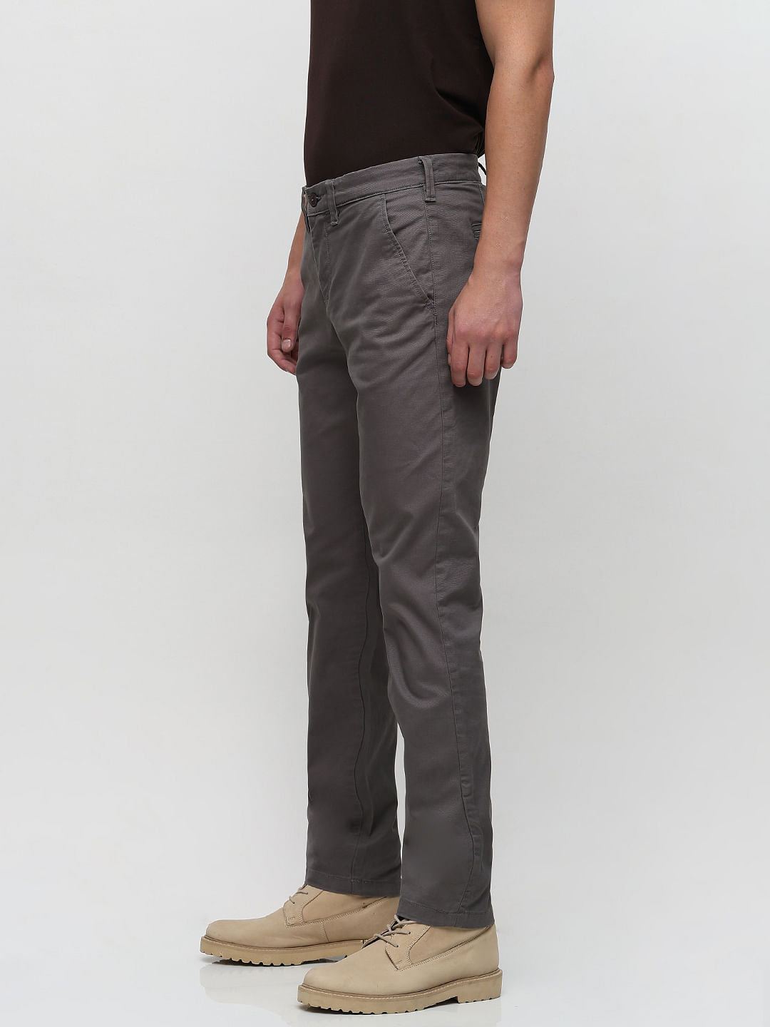 Grey Mid Rise Slim Fit Pants