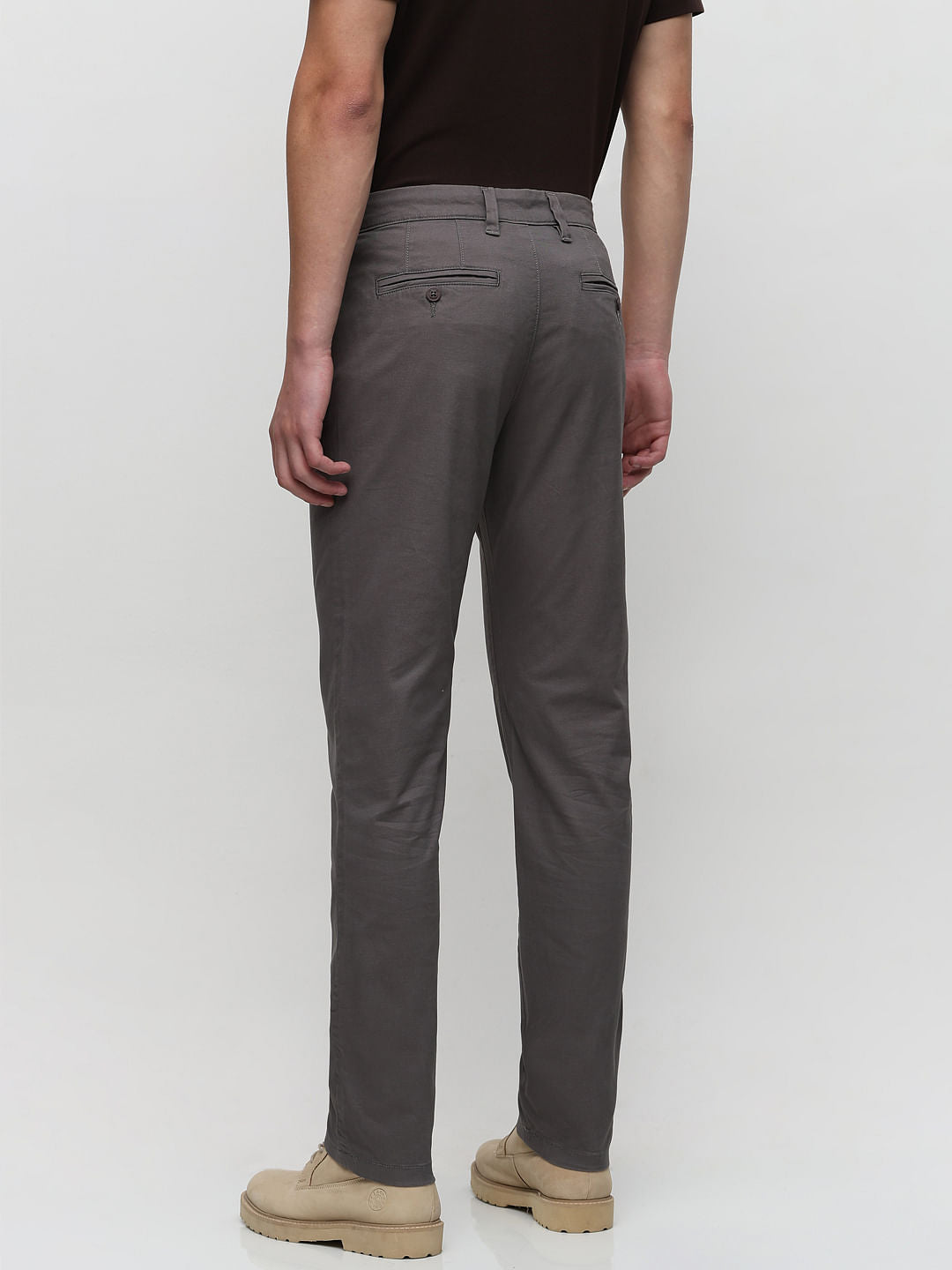 Grey Mid Rise Slim Fit Pants