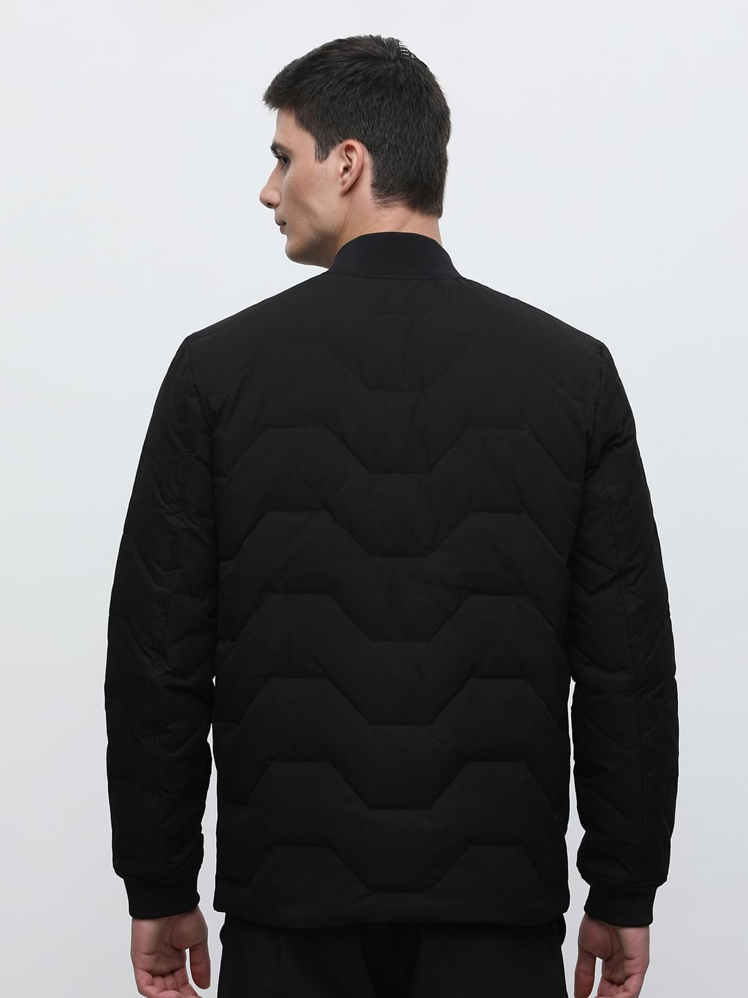 Black Quilted Redown Bomber Jacket
