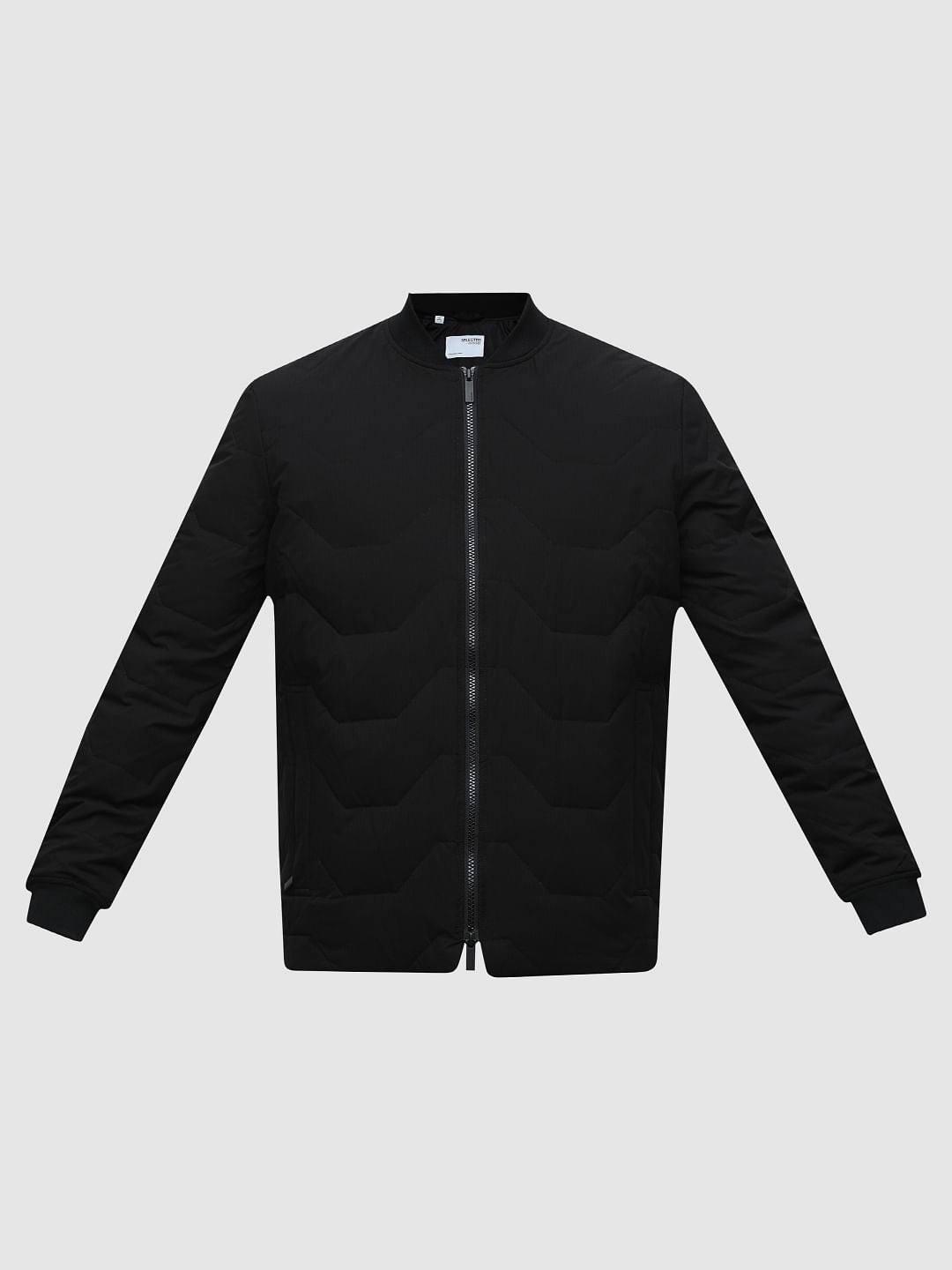 Black Quilted Redown Bomber Jacket