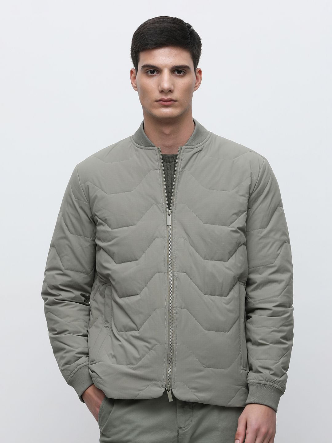 Green Quilted Redown Bomber Jacket