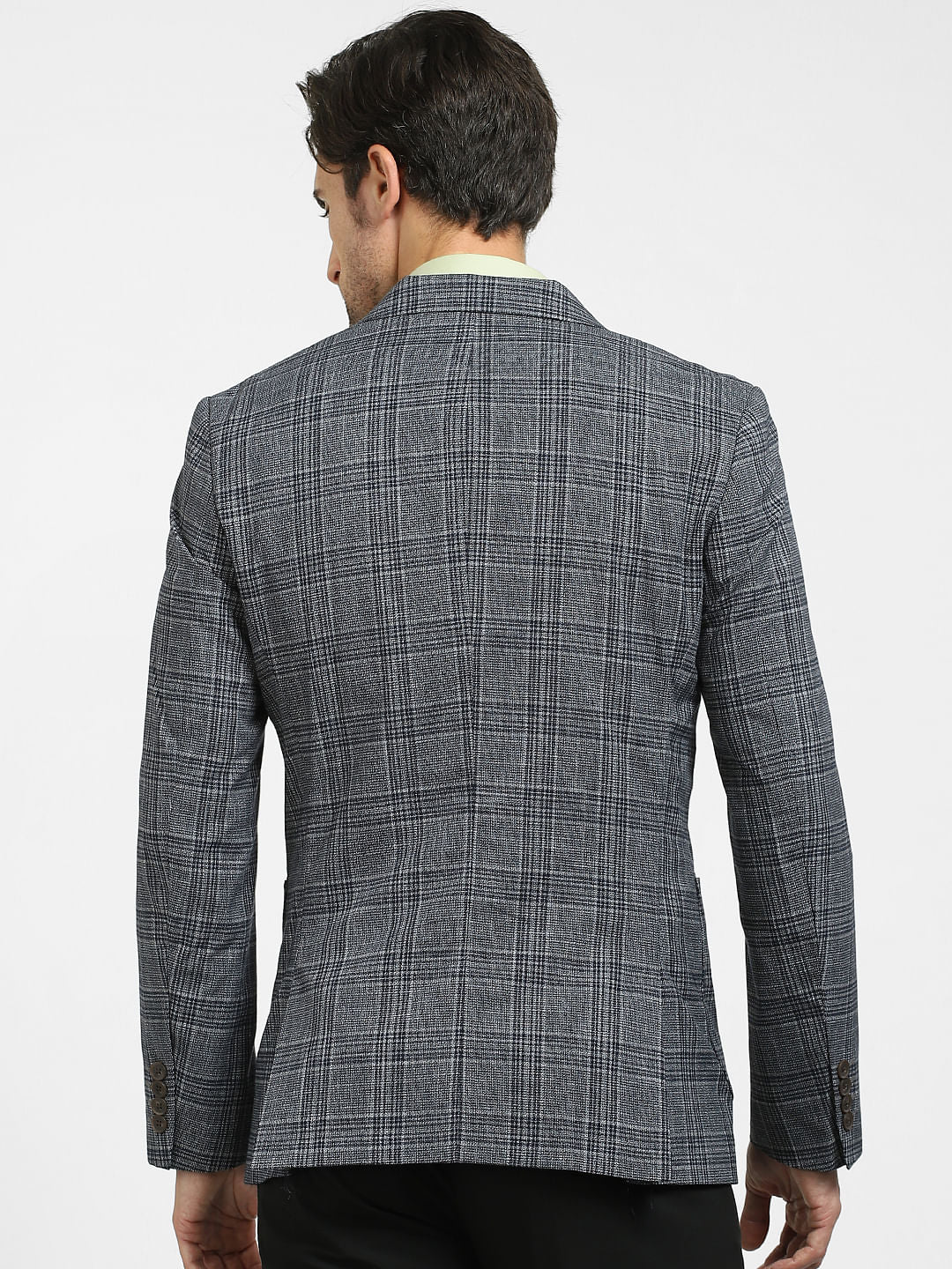 Navy Blue Check Print Blazer