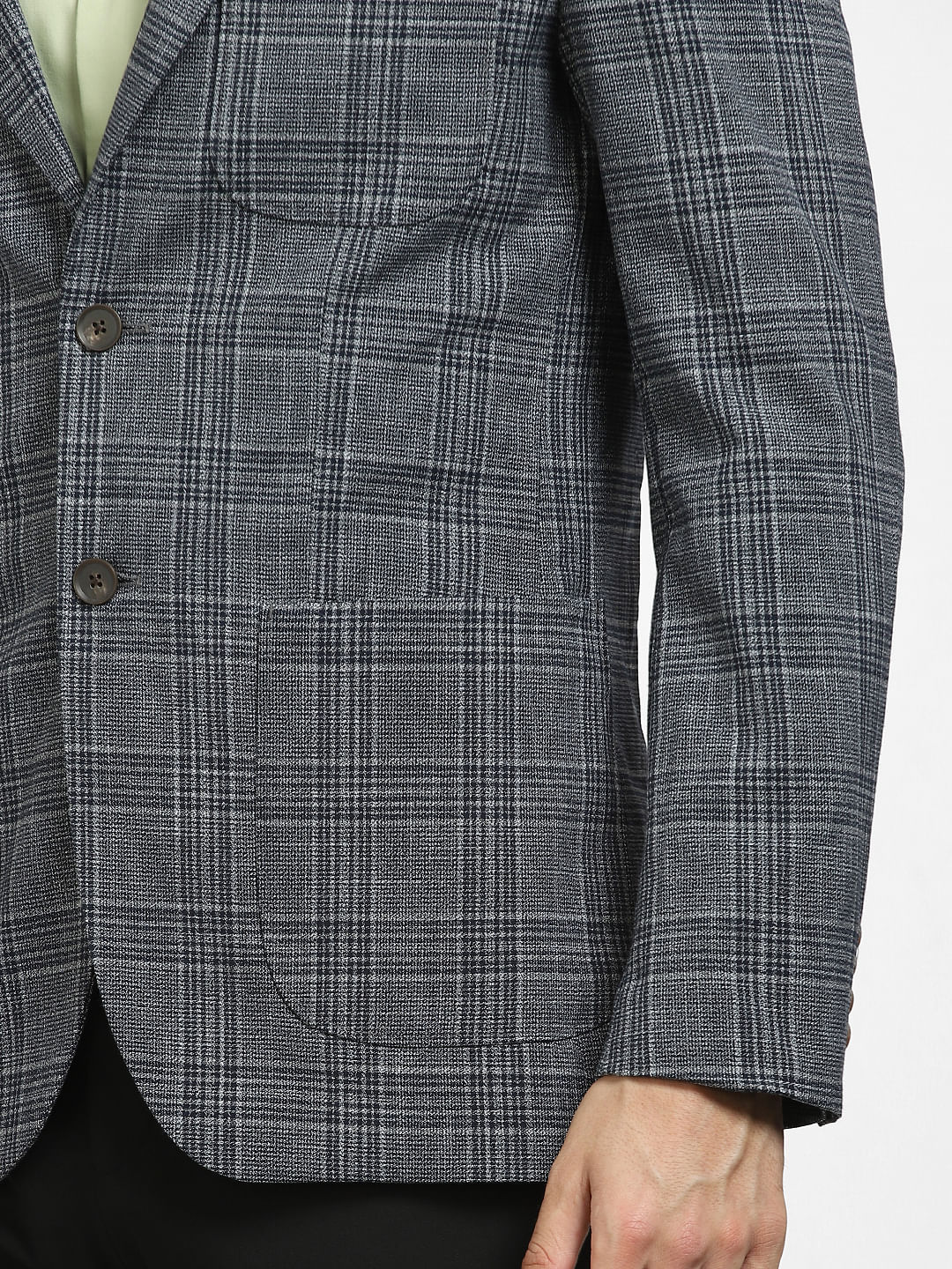 Navy Blue Check Print Blazer