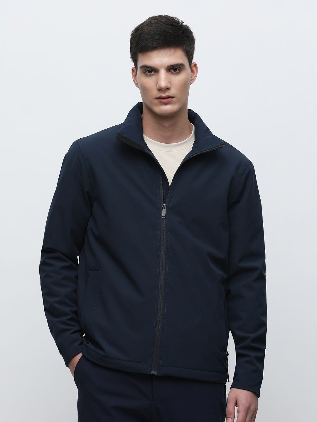 Navy Blue High Neck Padded Jacket