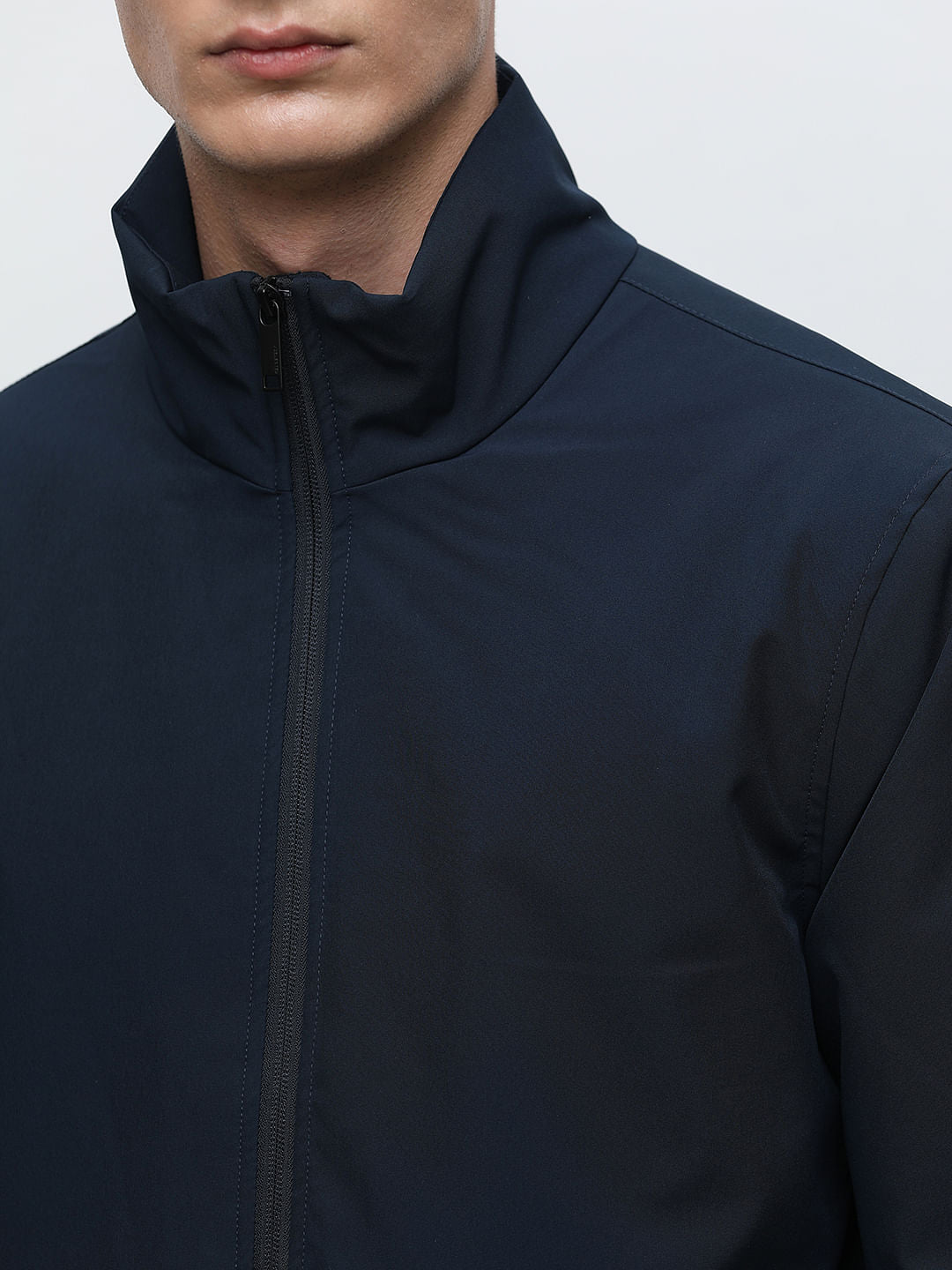 Navy Blue High Neck Padded Jacket