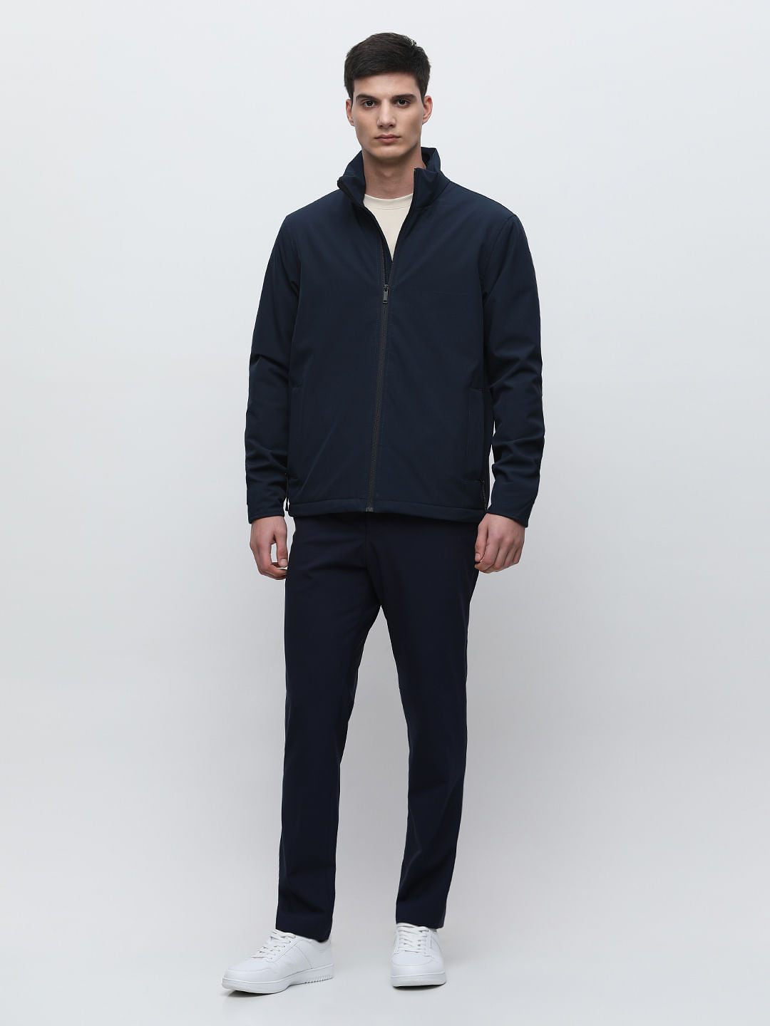 Navy Blue High Neck Padded Jacket