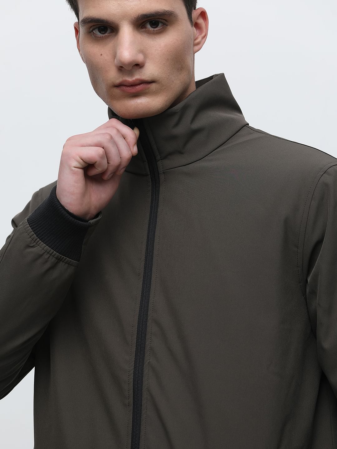 Olive High Neck Padded Jacket