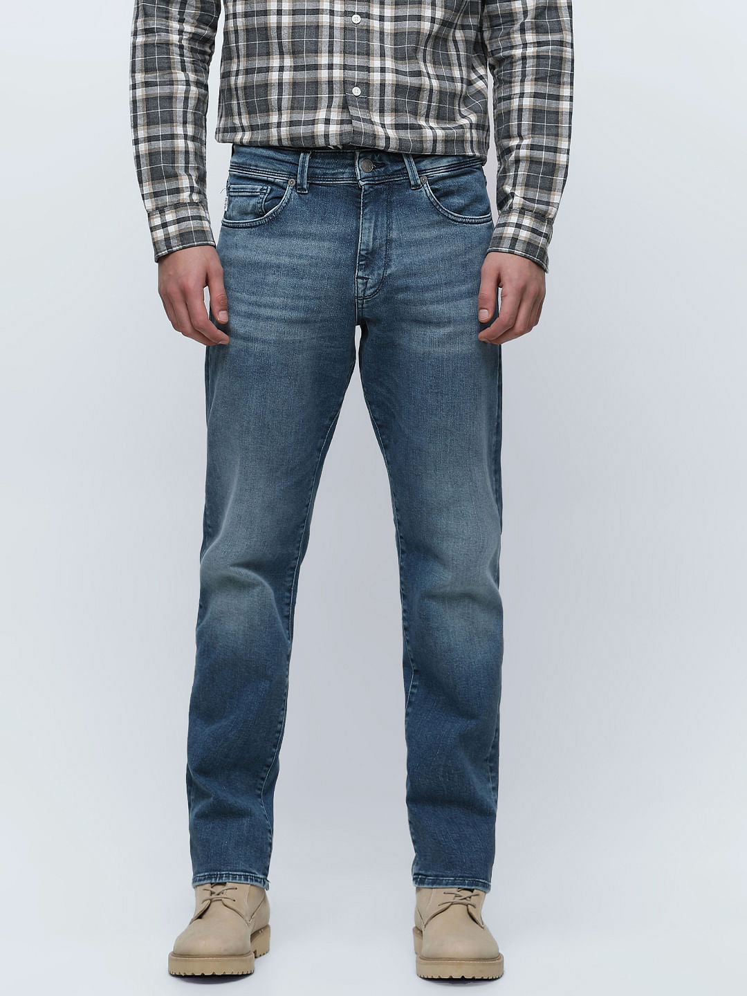 Blue Mid Rise Scott Straight Fit Jeans