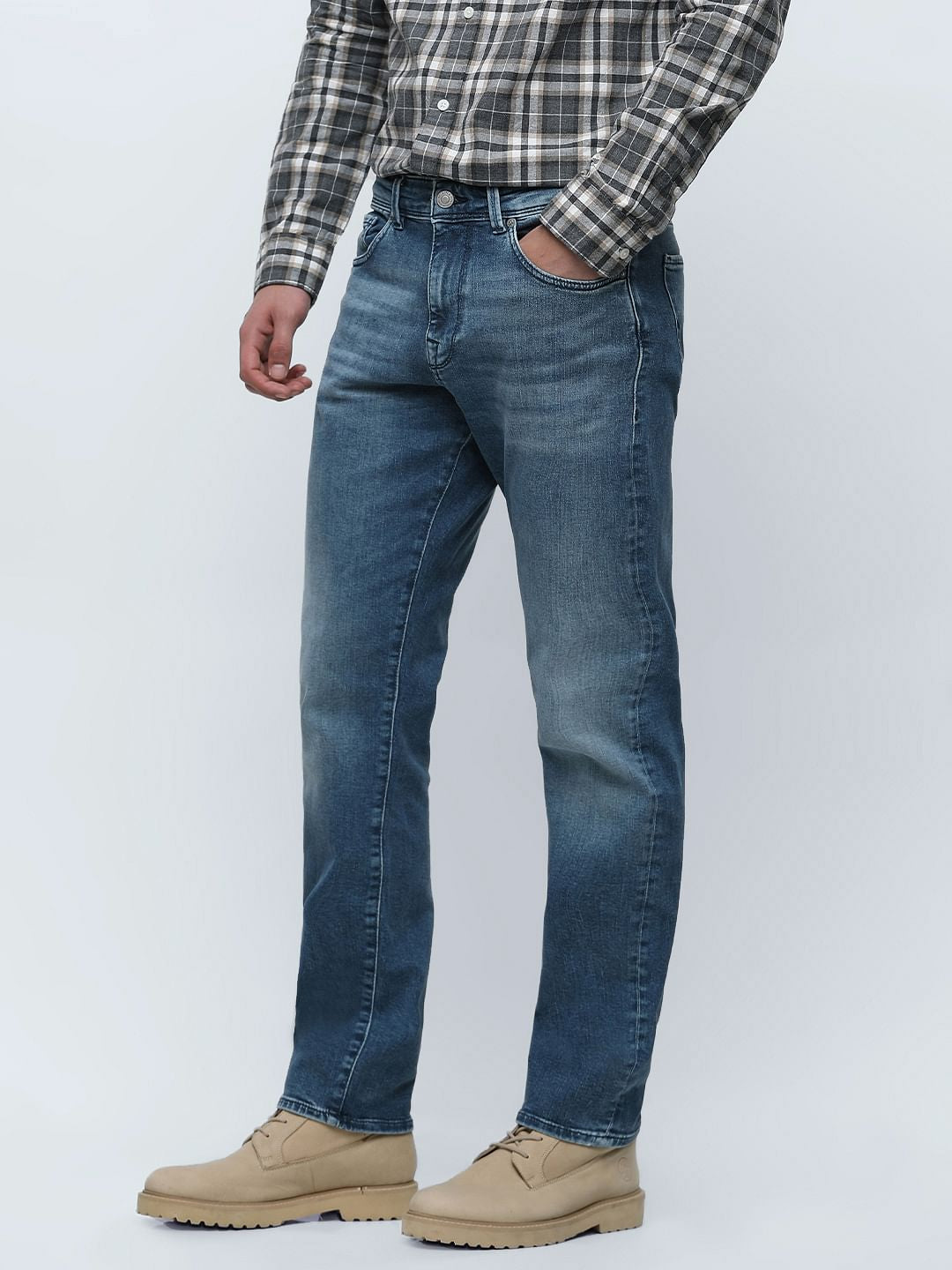 Blue Mid Rise Scott Straight Fit Jeans