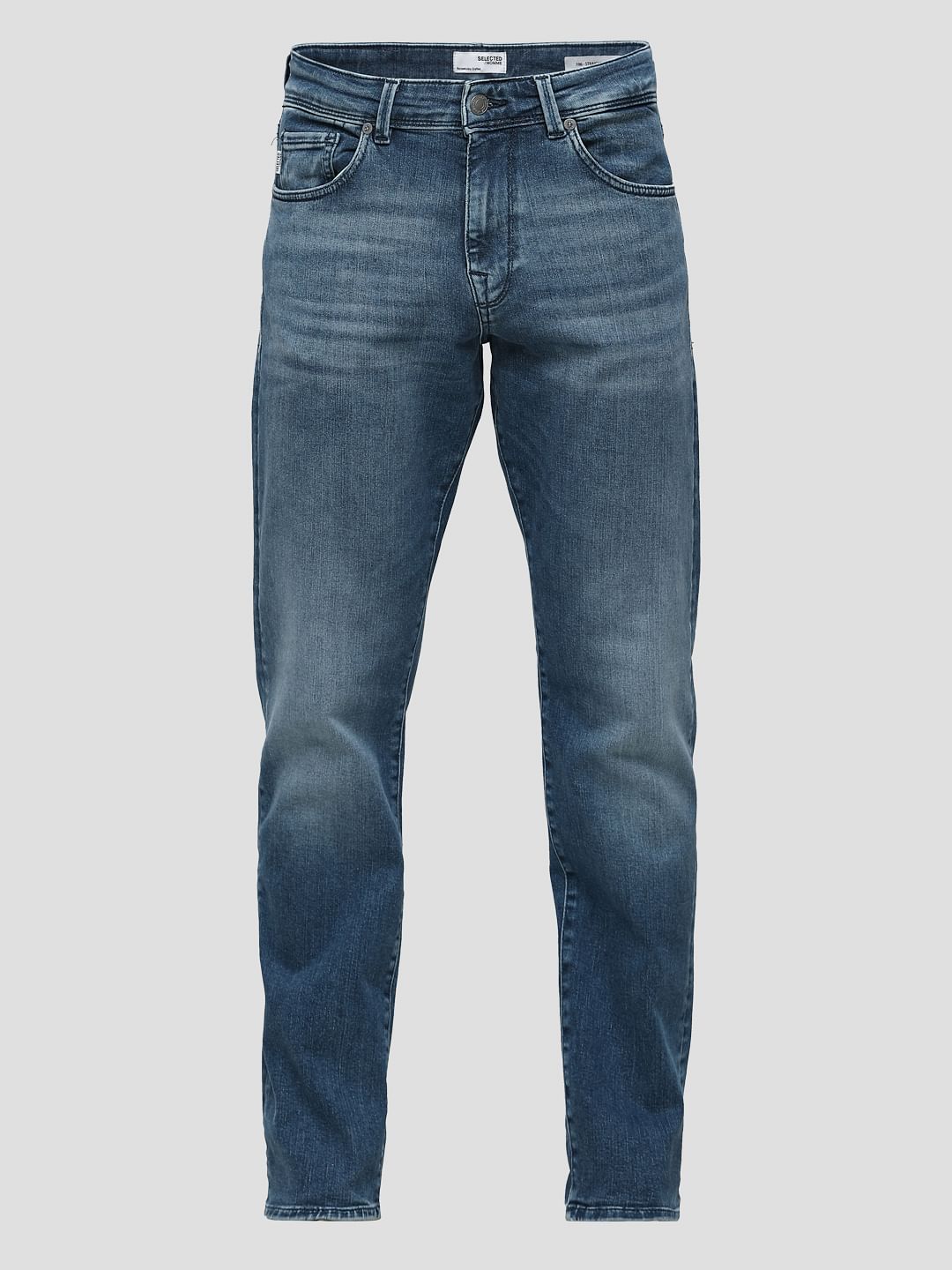 Blue Mid Rise Scott Straight Fit Jeans