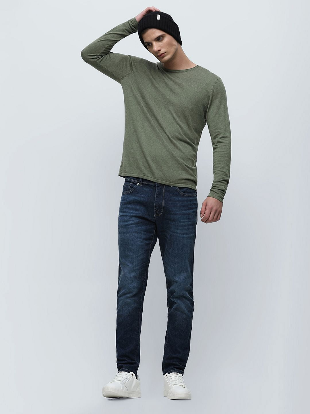 Dark Blue Mid Rise Leon Slim Fit Jeans