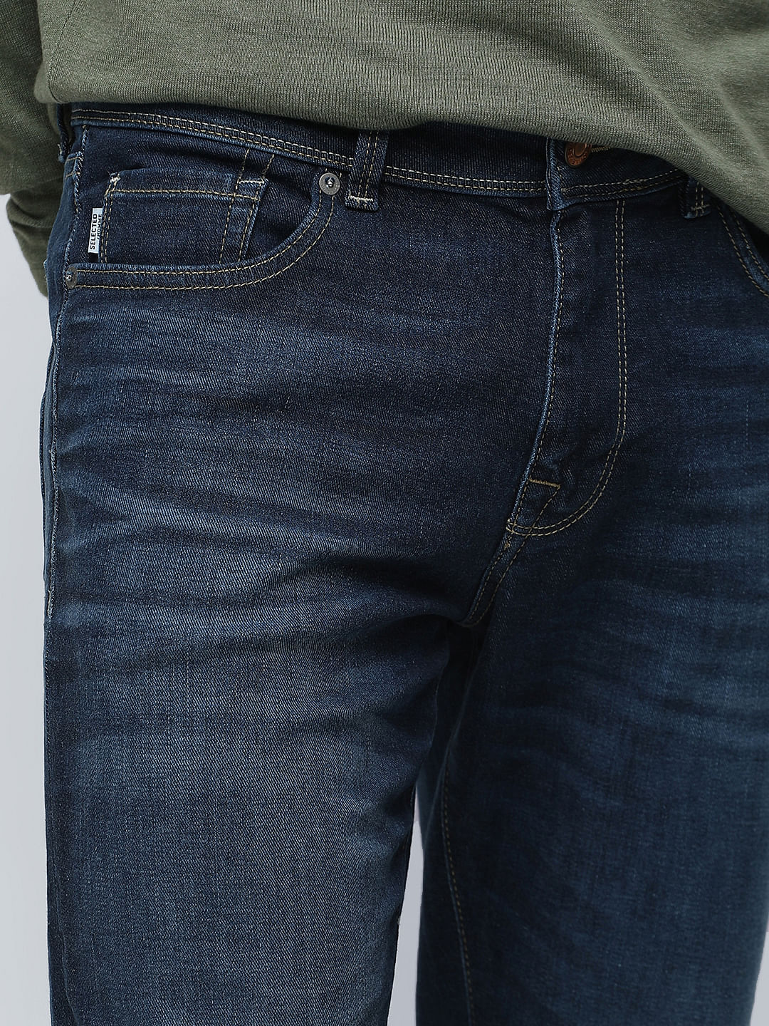 Dark Blue Mid Rise Leon Slim Fit Jeans