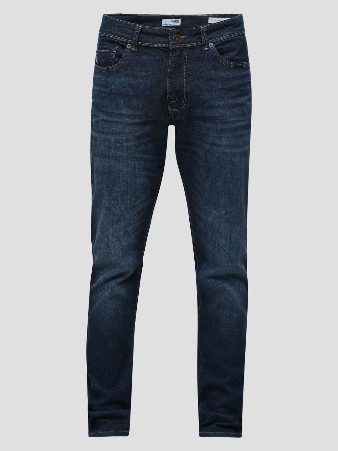 Dark Blue Mid Rise Leon Slim Fit Jeans