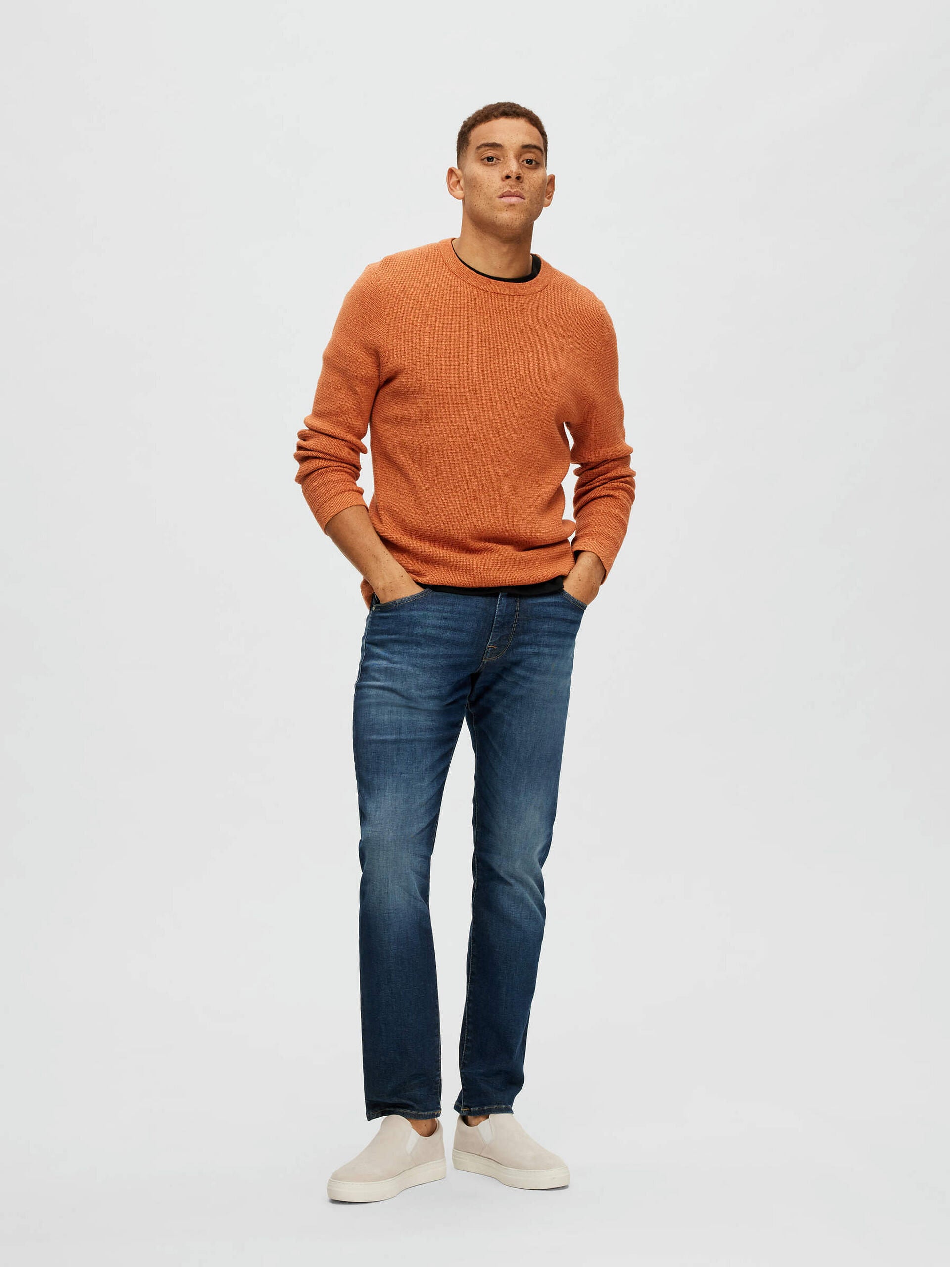 Dark Blue Mid Rise Scott Straight Fit Jeans