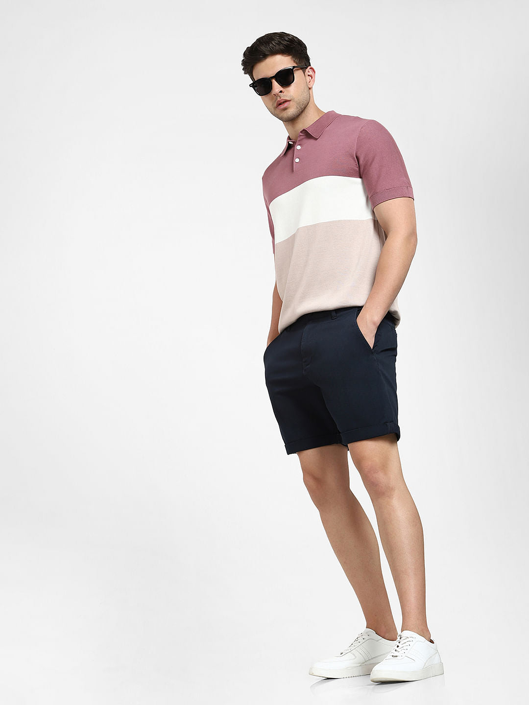 Navy Blue Mid Rise Shorts