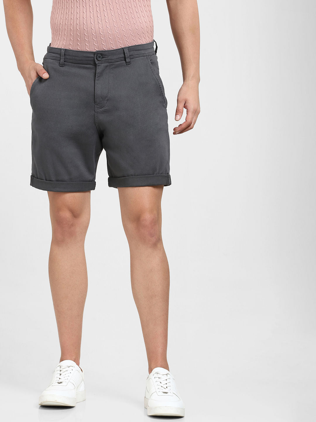 Grey Mid Rise Shorts