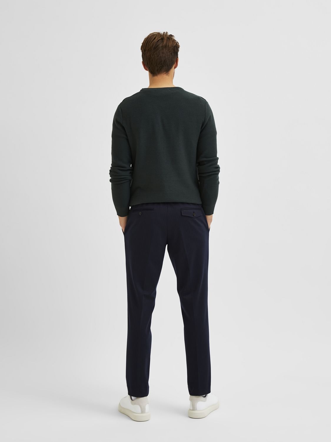 Navy Blue Mid Rise Striped Trousers