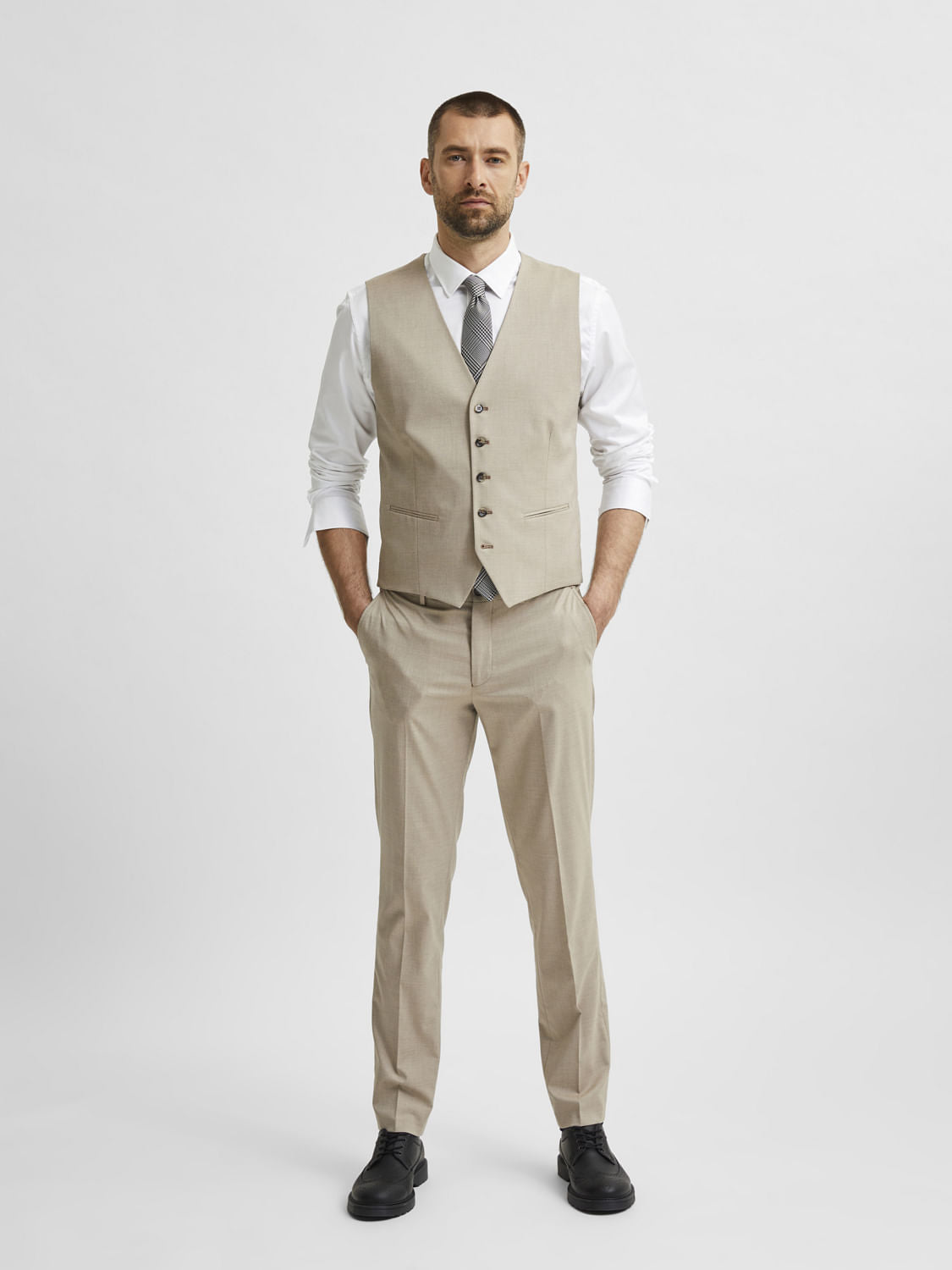 Beige Slim Fit Trousers