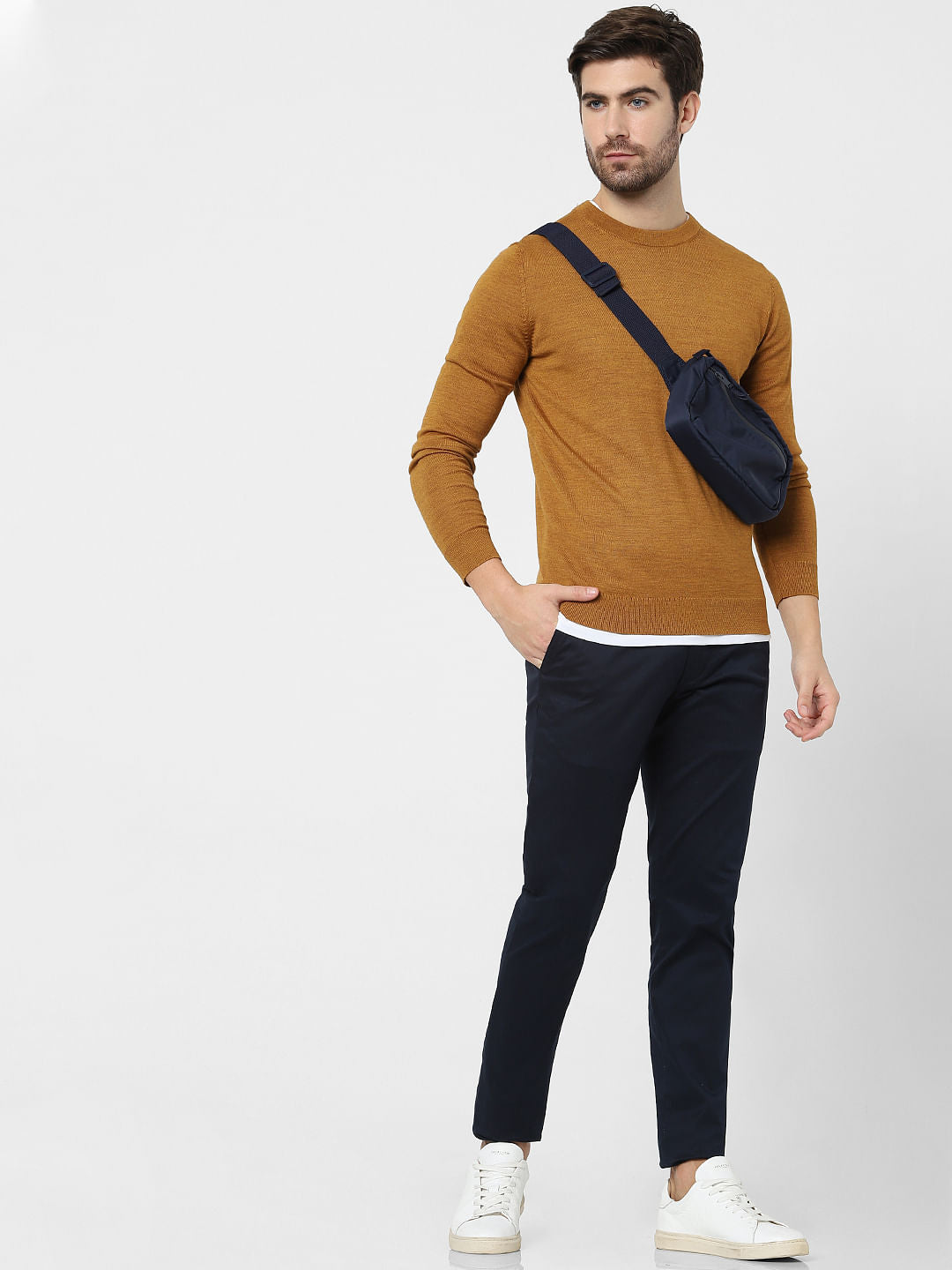 Navy Blue Mid Rise Slim Fit Pants