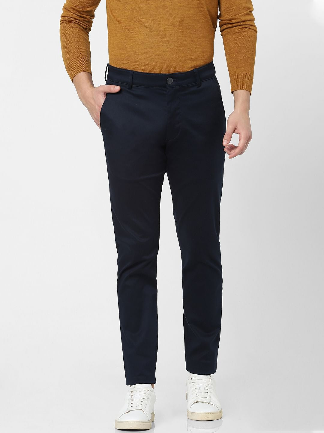Navy Blue Mid Rise Slim Fit Pants