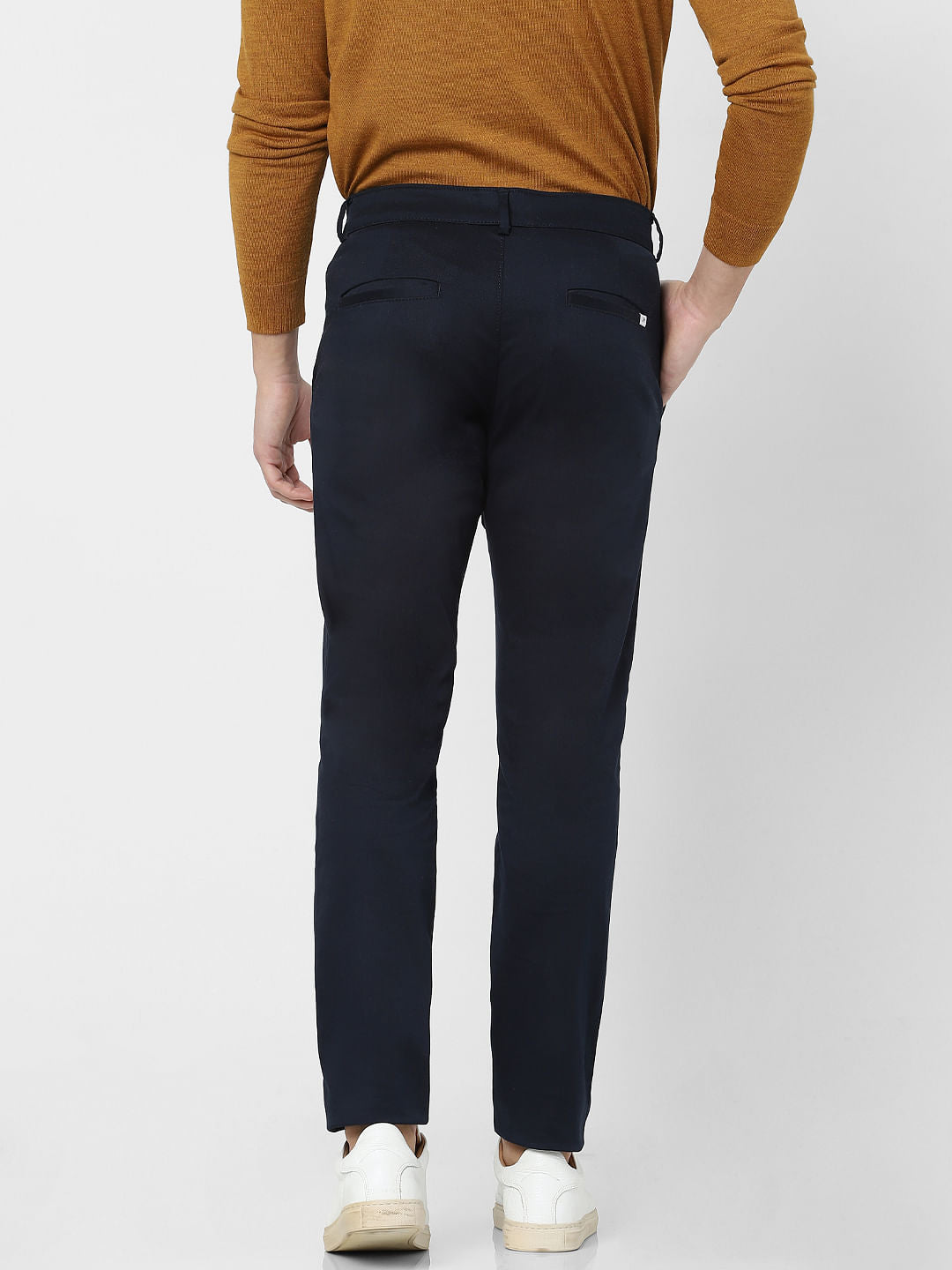 Navy Blue Mid Rise Slim Fit Pants