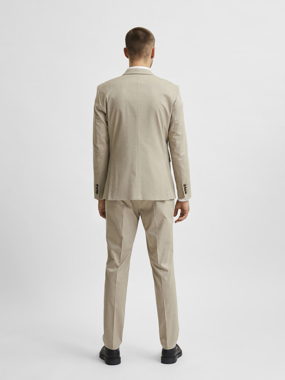 Beige Double Button Suit-Set Blazer
