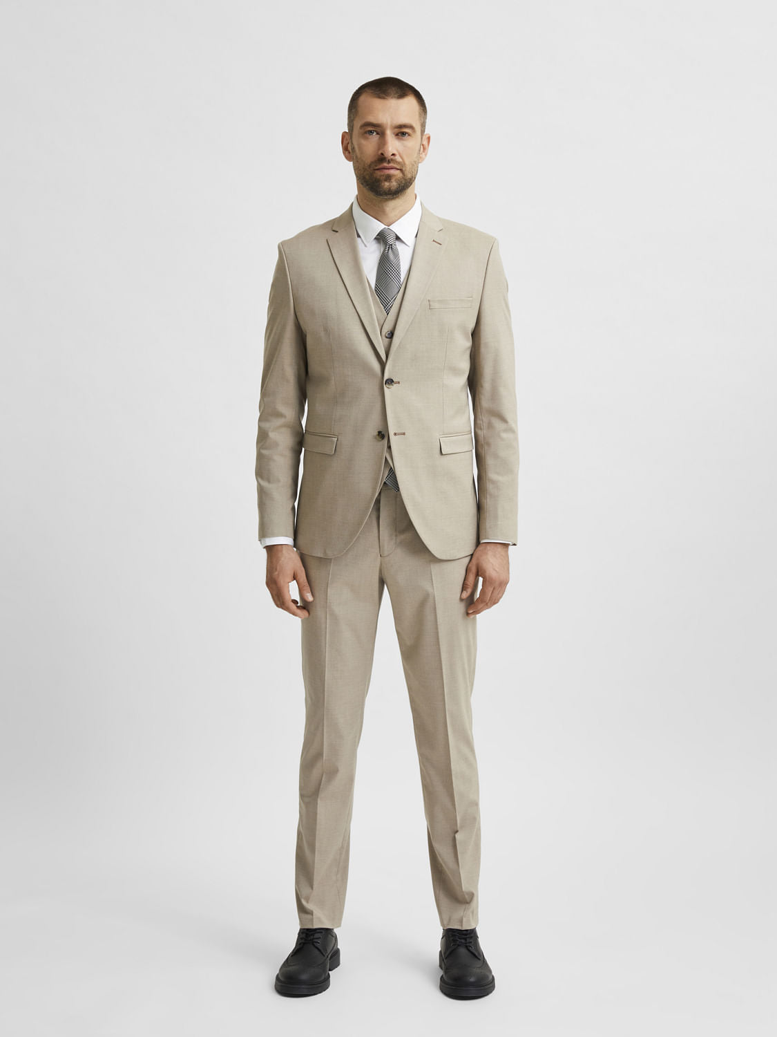 Beige Double Button Suit-Set Blazer
