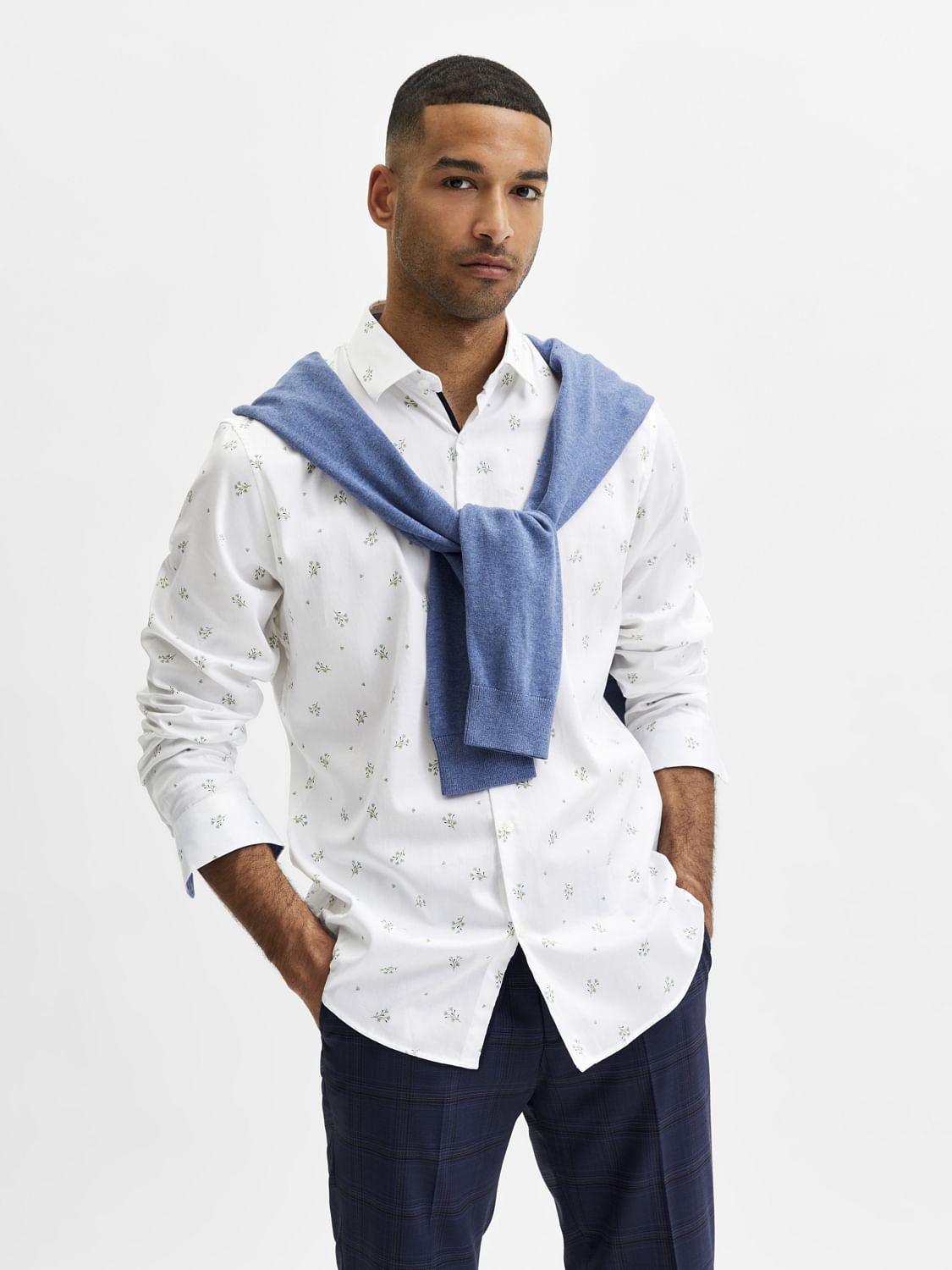 White Floral Full Sleevess Shirt