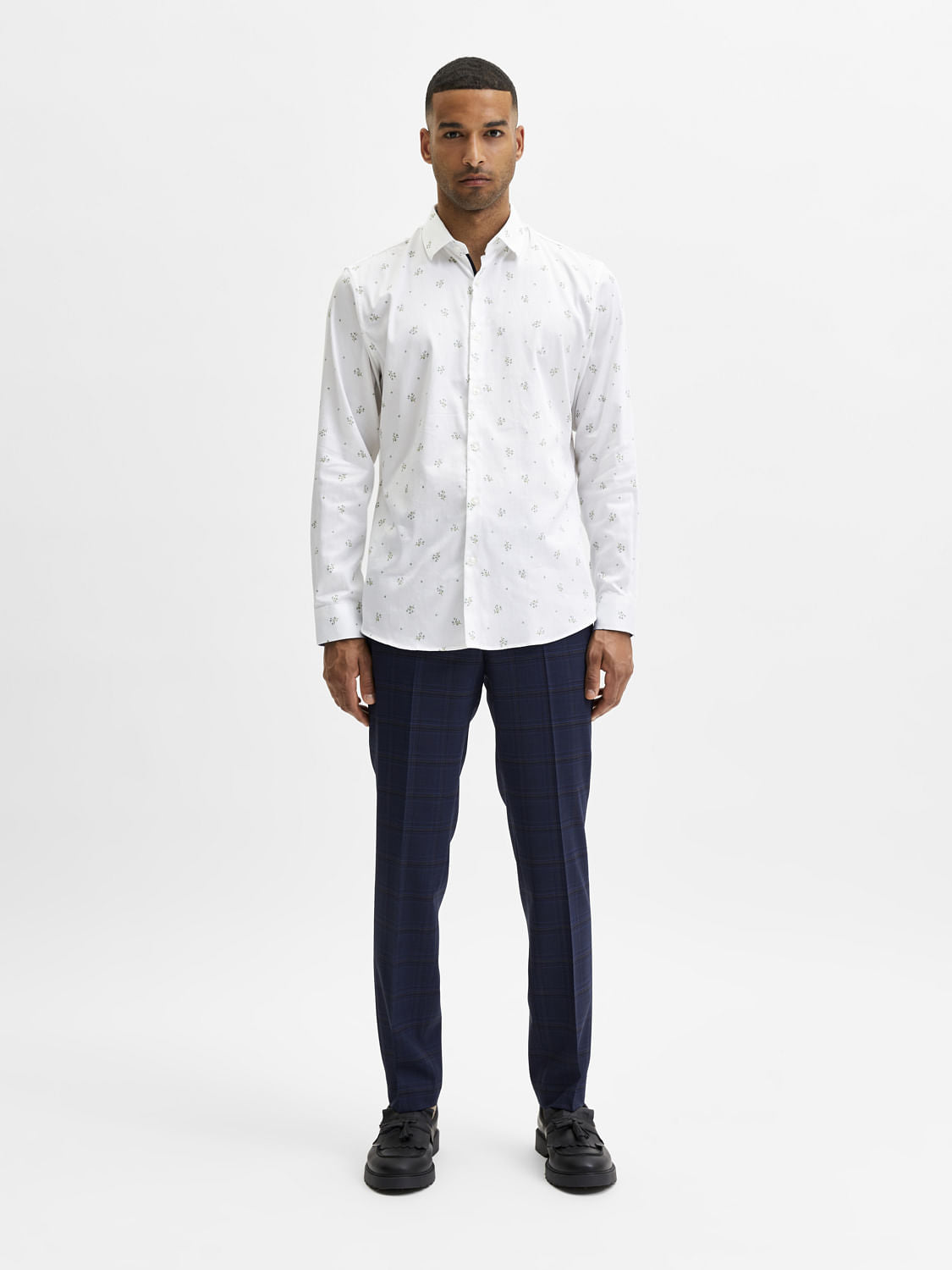 White Floral Full Sleevess Shirt