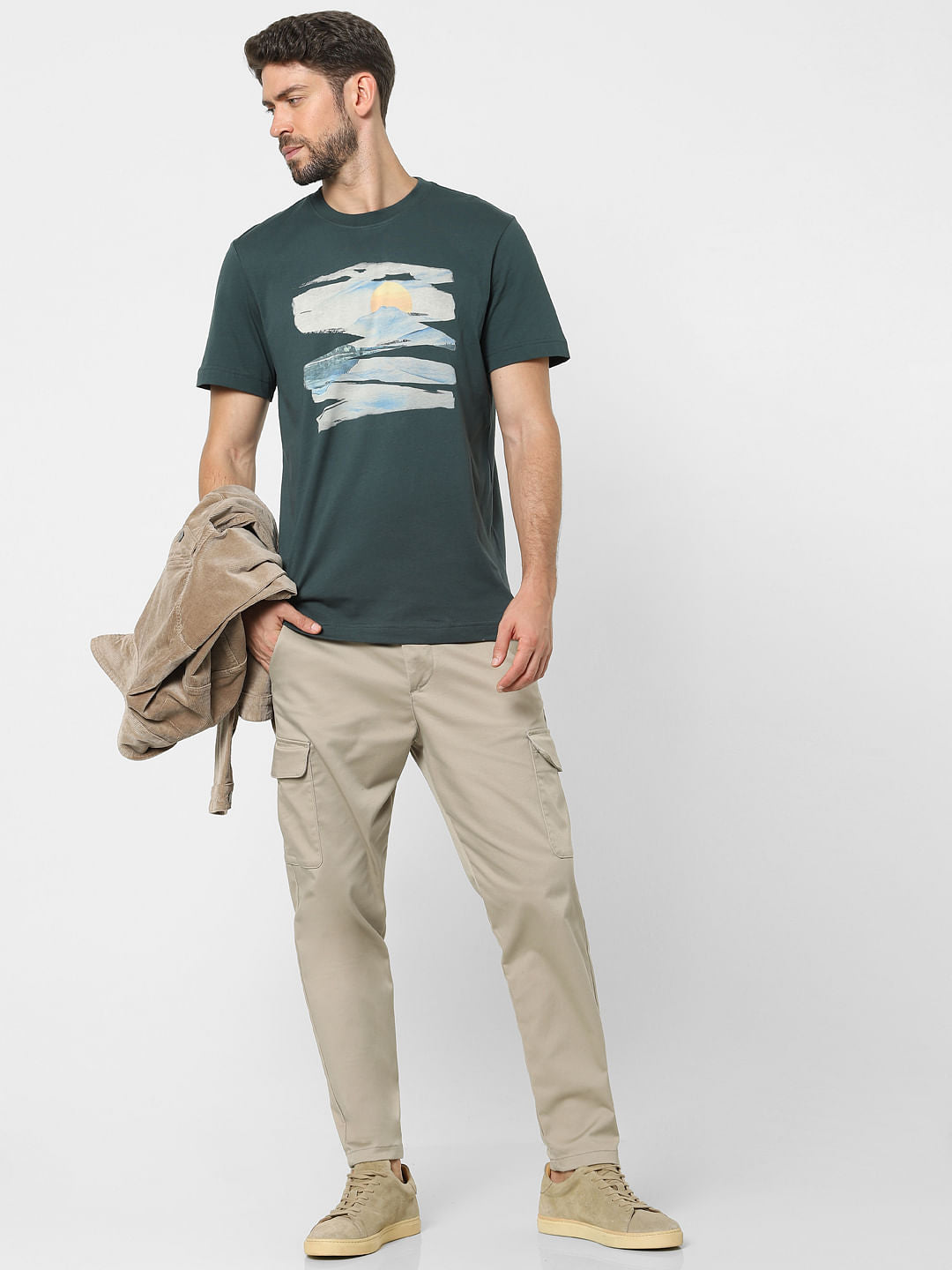 Green Graphic Print Crew Neck T-Shirt