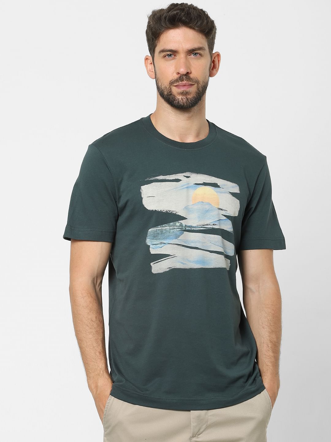 Green Graphic Print Crew Neck T-Shirt