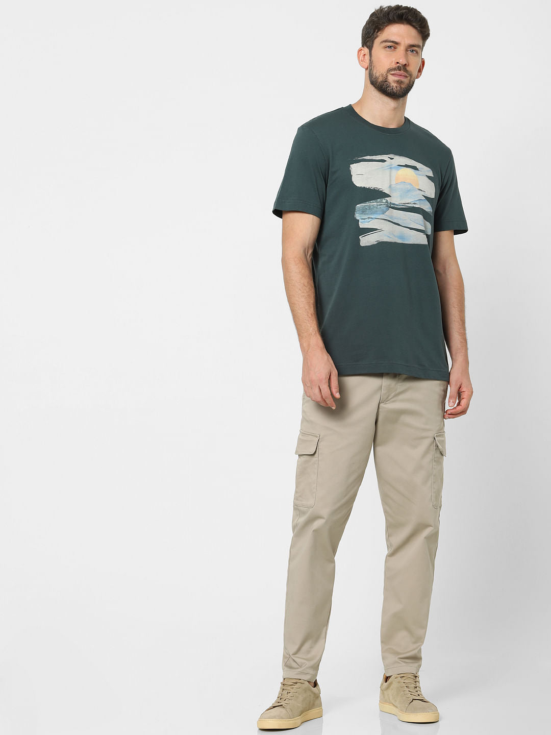 Green Graphic Print Crew Neck T-Shirt