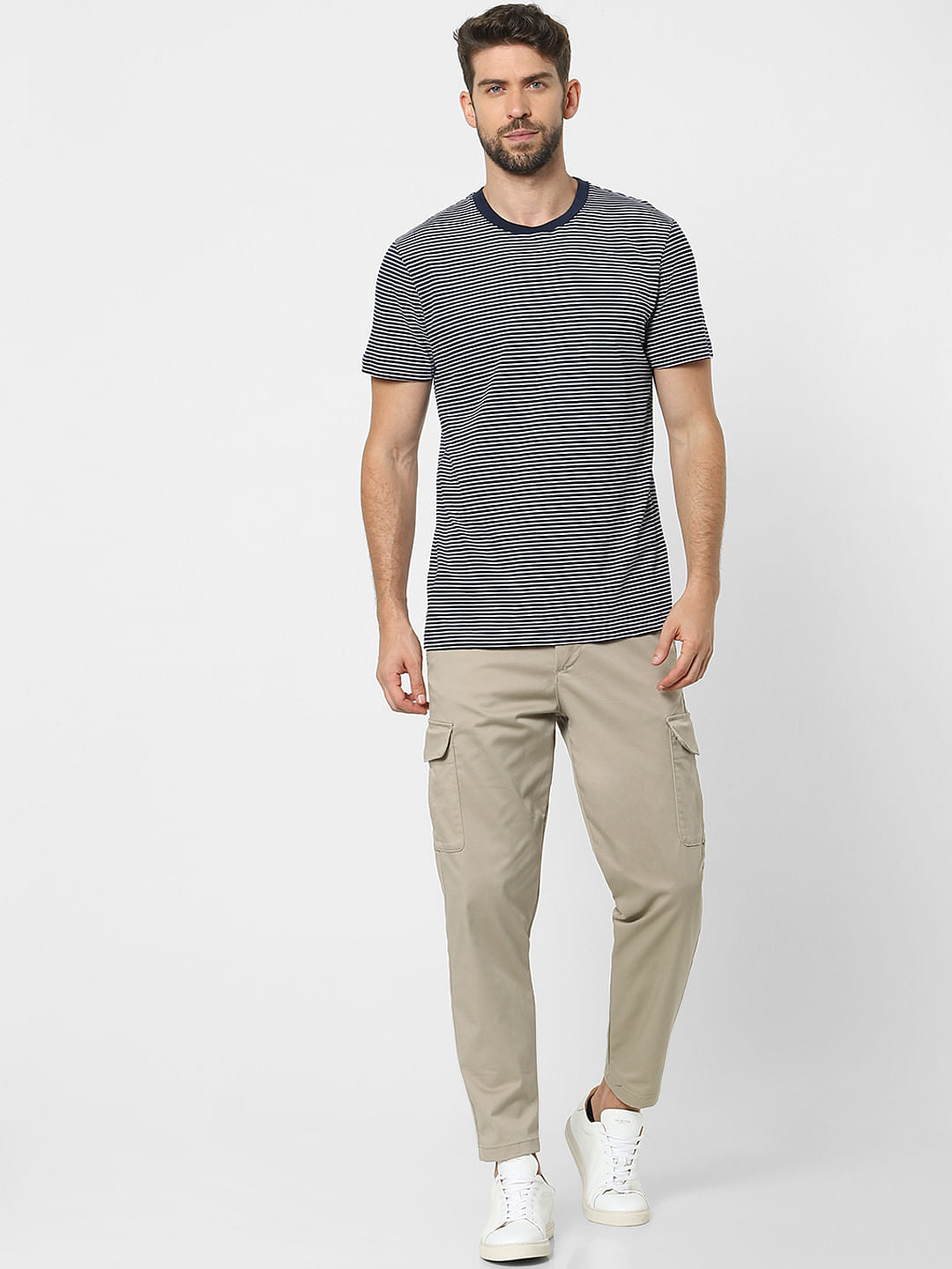 Blue Striped Organic Cotton Crew Neck T-Shirt
