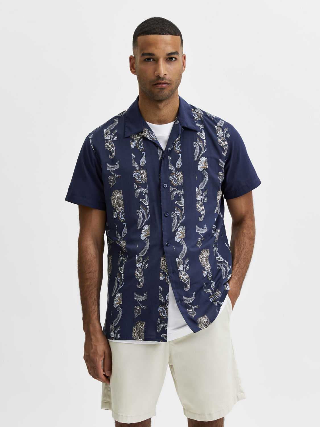 Blue Paisley Print Half Sleeves Shirt
