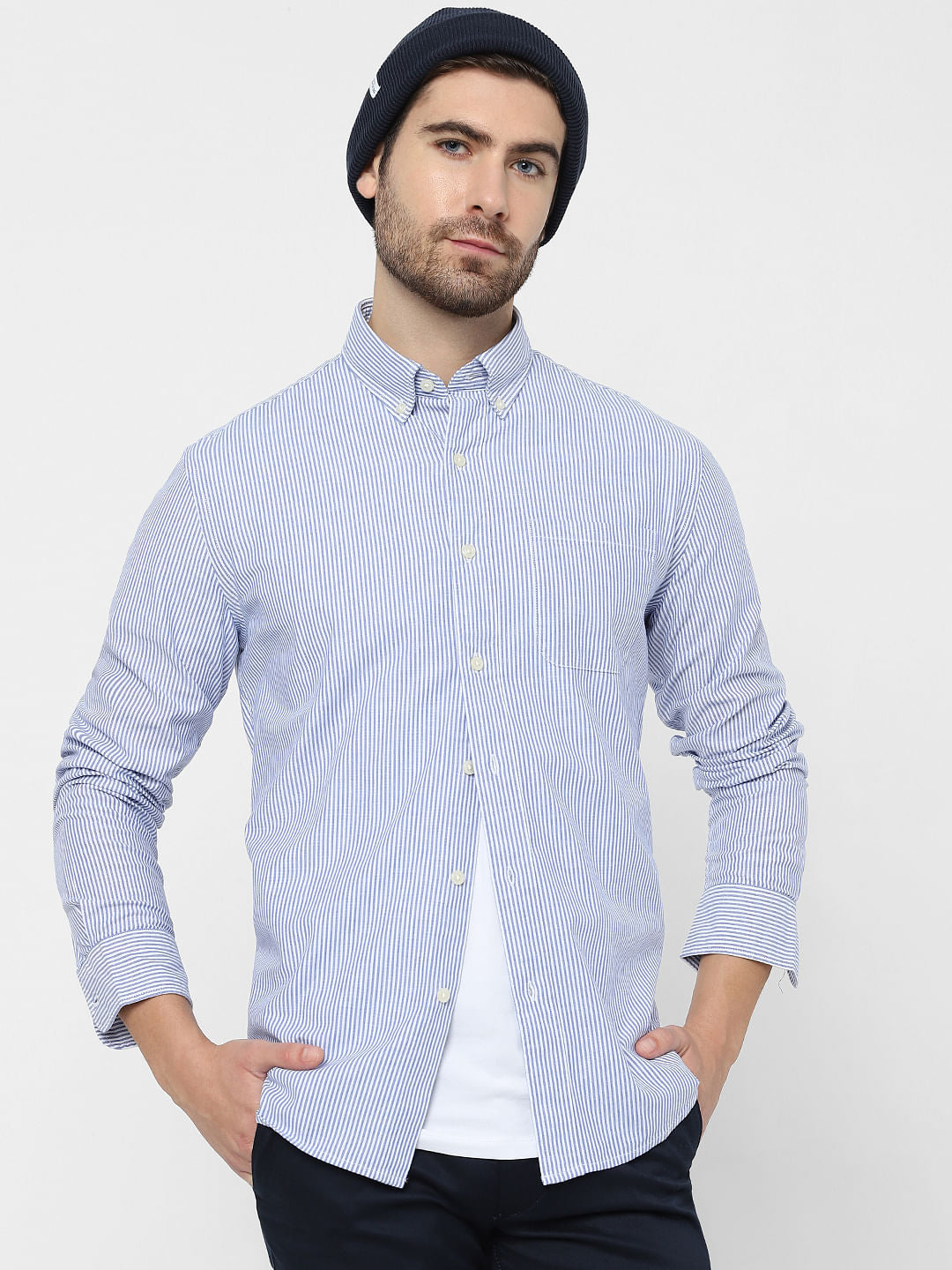 Blue Striped Full Sleeves Shirt