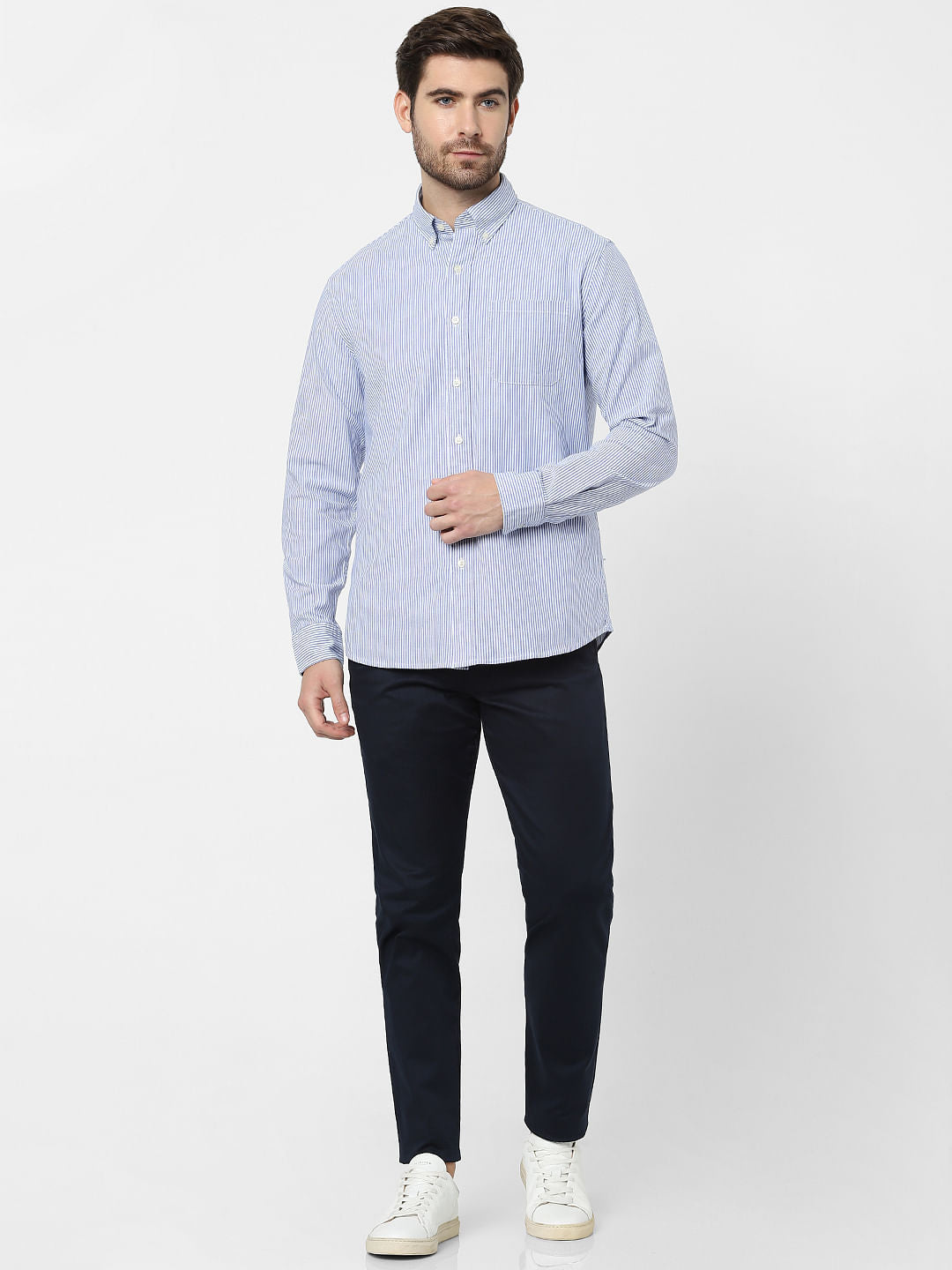 Blue Striped Full Sleeves Shirt